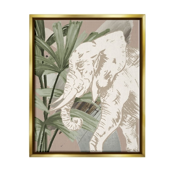 Stupell Industries Tropical Jungle Elephant Animals & Insects Painting Gold Floater Framed Art Print Wall Art, 17 x 21