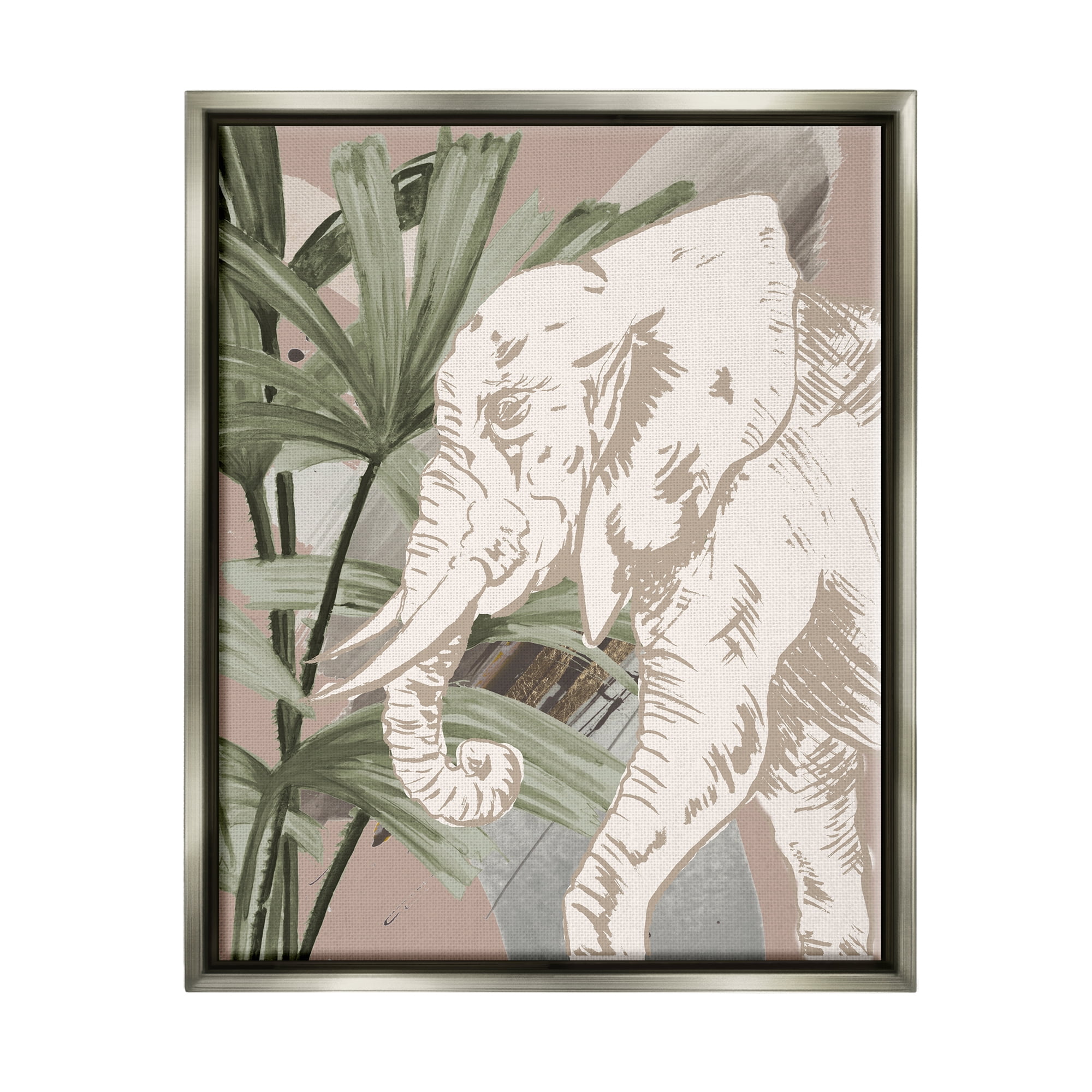 Stupell Industries Tropical Jungle Elephant Animals & Insects Painting Gray Floater Framed Art Print Wall Art, 25 x 31