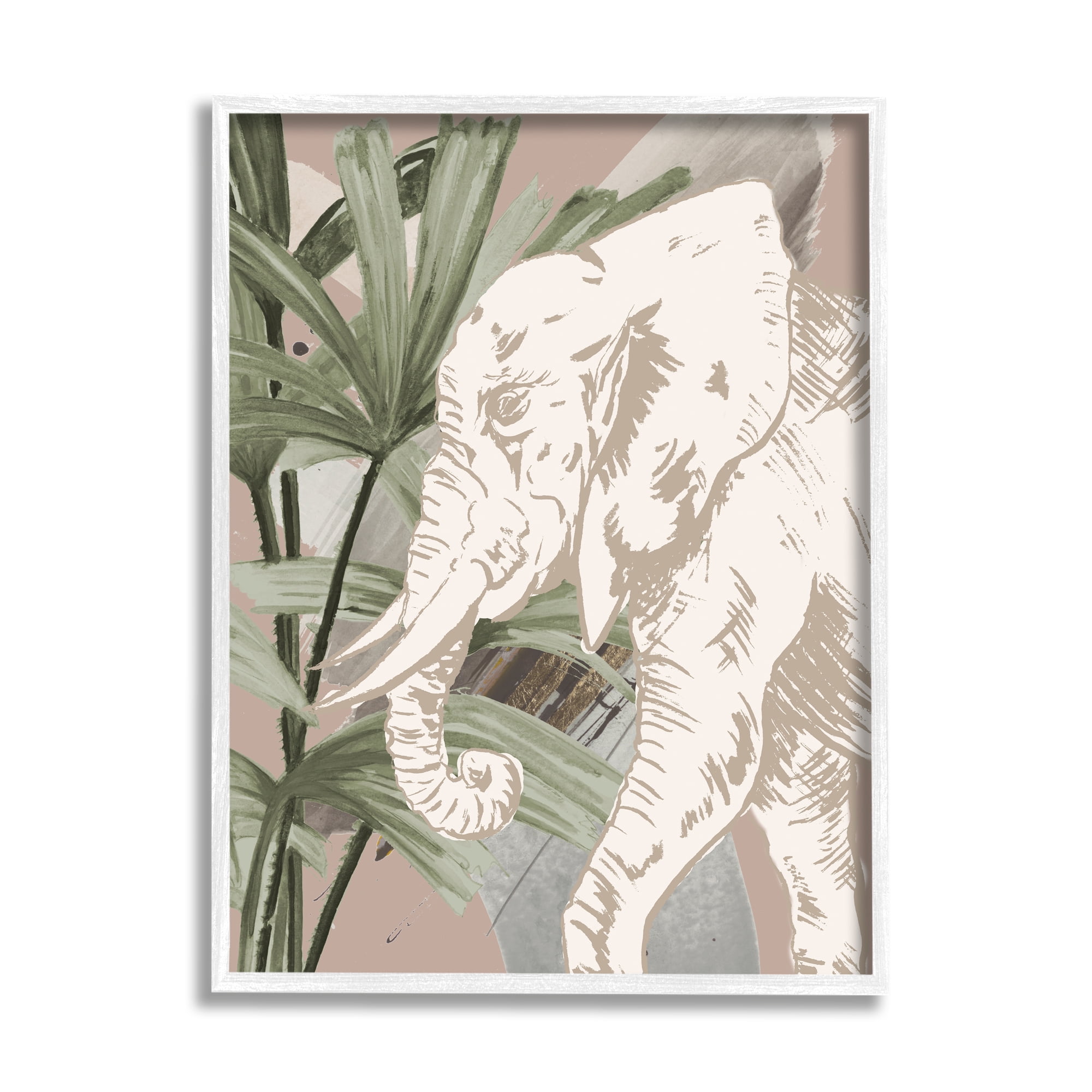 Stupell Industries Tropical Jungle Elephant Animals & Insects Painting White Framed Art Print Wall Art, 11 x 14