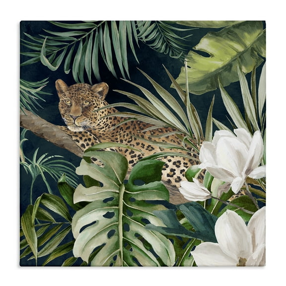 Stupell Industries Tropical Jungle Leopard Animals Painting Wrapped Canvas Art Print Wall Art, 17 x 17