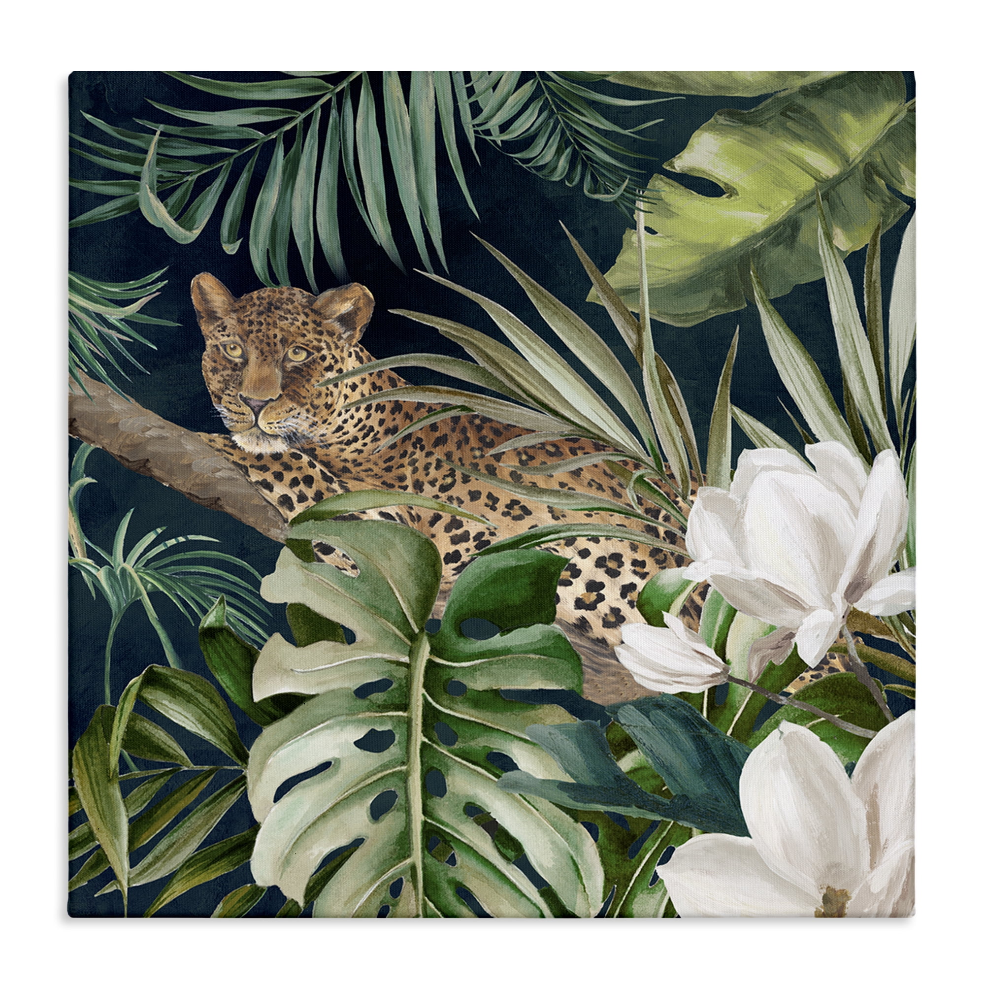 Stupell Industries Tropical Jungle Leopard Animals Painting Wrapped Canvas Art Print Wall Art, 24 x 24