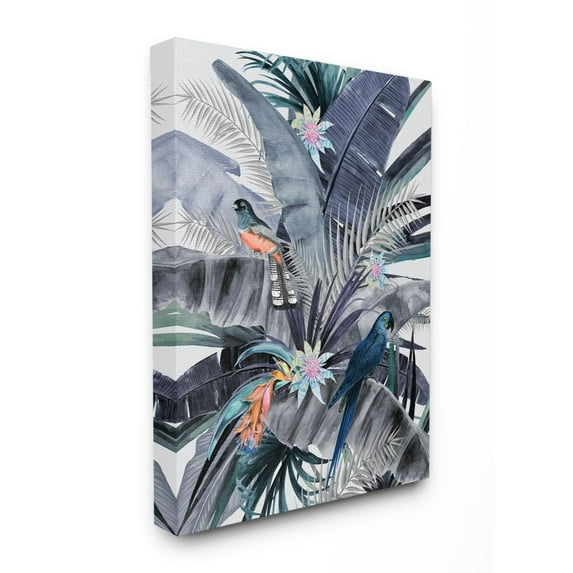 Stupell Industries Tropical Jungle Nature Parrot Bird Floral Scene Canvas Wall Art Design by Urban Road, 36" x 48"