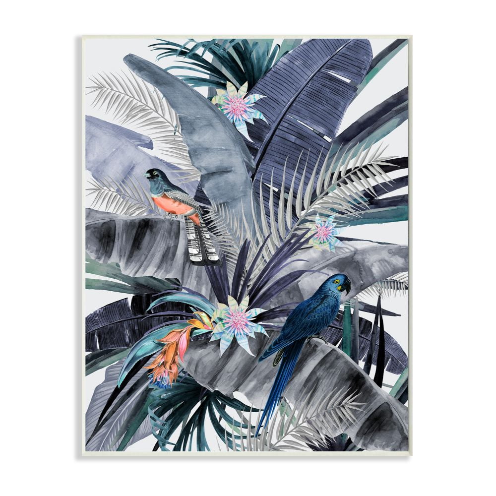 Tropical Jungle Nature Parrot Bird Floral Wood Wall Art Plaque, 13 x 19