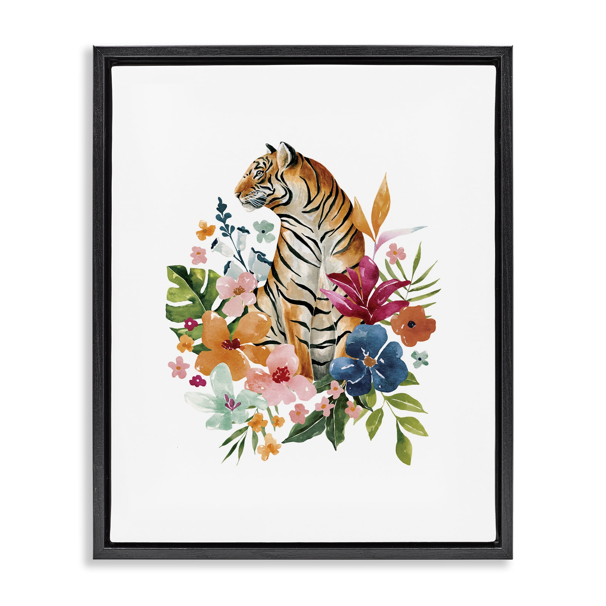 Stupell Industries Tropical Jungle Tiger Black Framed Floater Canvas Wall Art, design by Bethany Sandoval