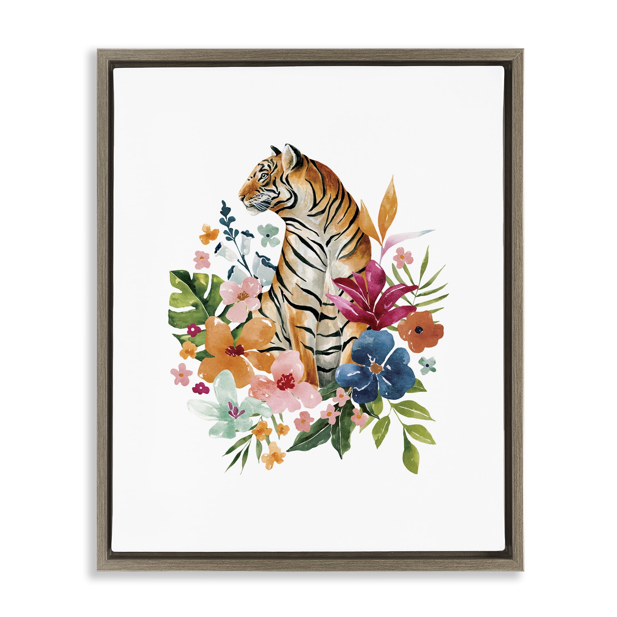 Stupell Industries Tropical Jungle Tiger Brown Framed Floater Canvas Wall Art, design by Bethany Sandoval