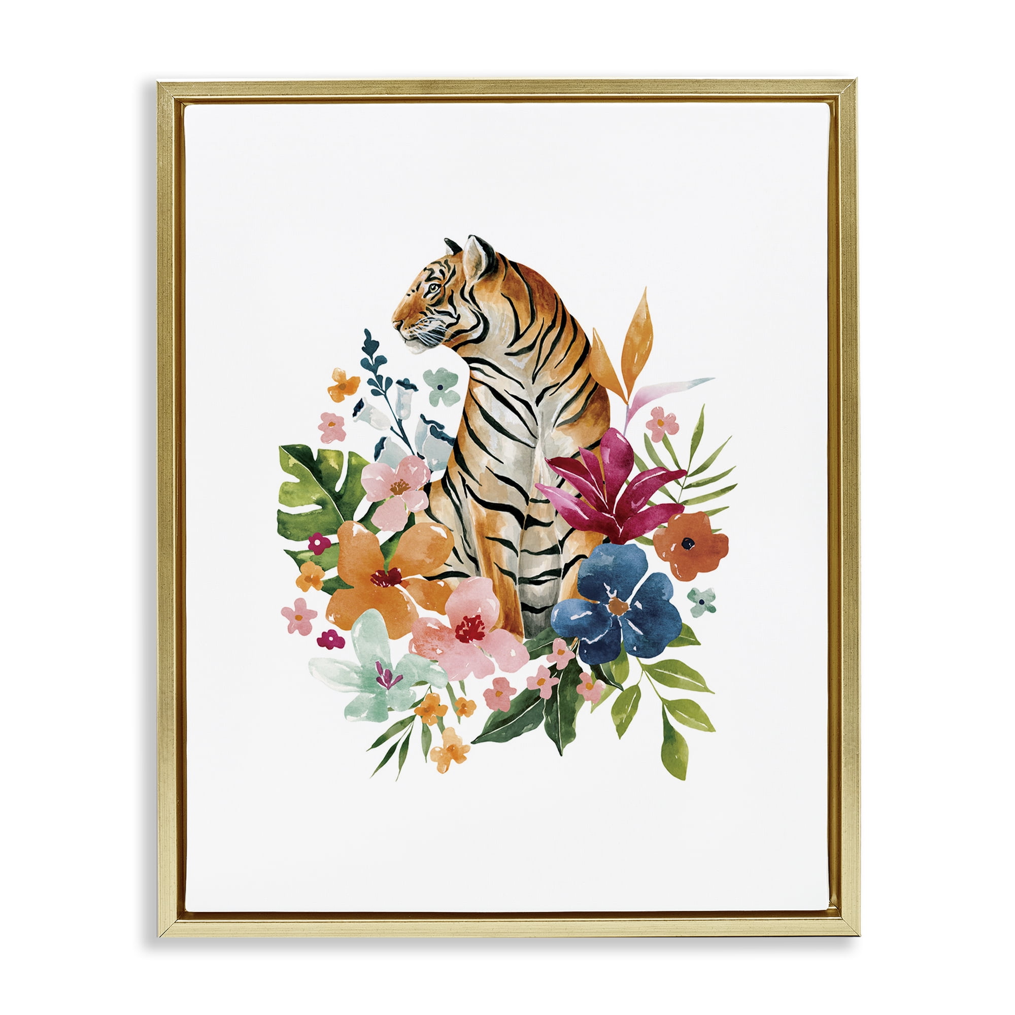 Stupell Industries Tropical Jungle Tiger Gold Framed Floater Canvas Wall Art, design by Bethany Sandoval