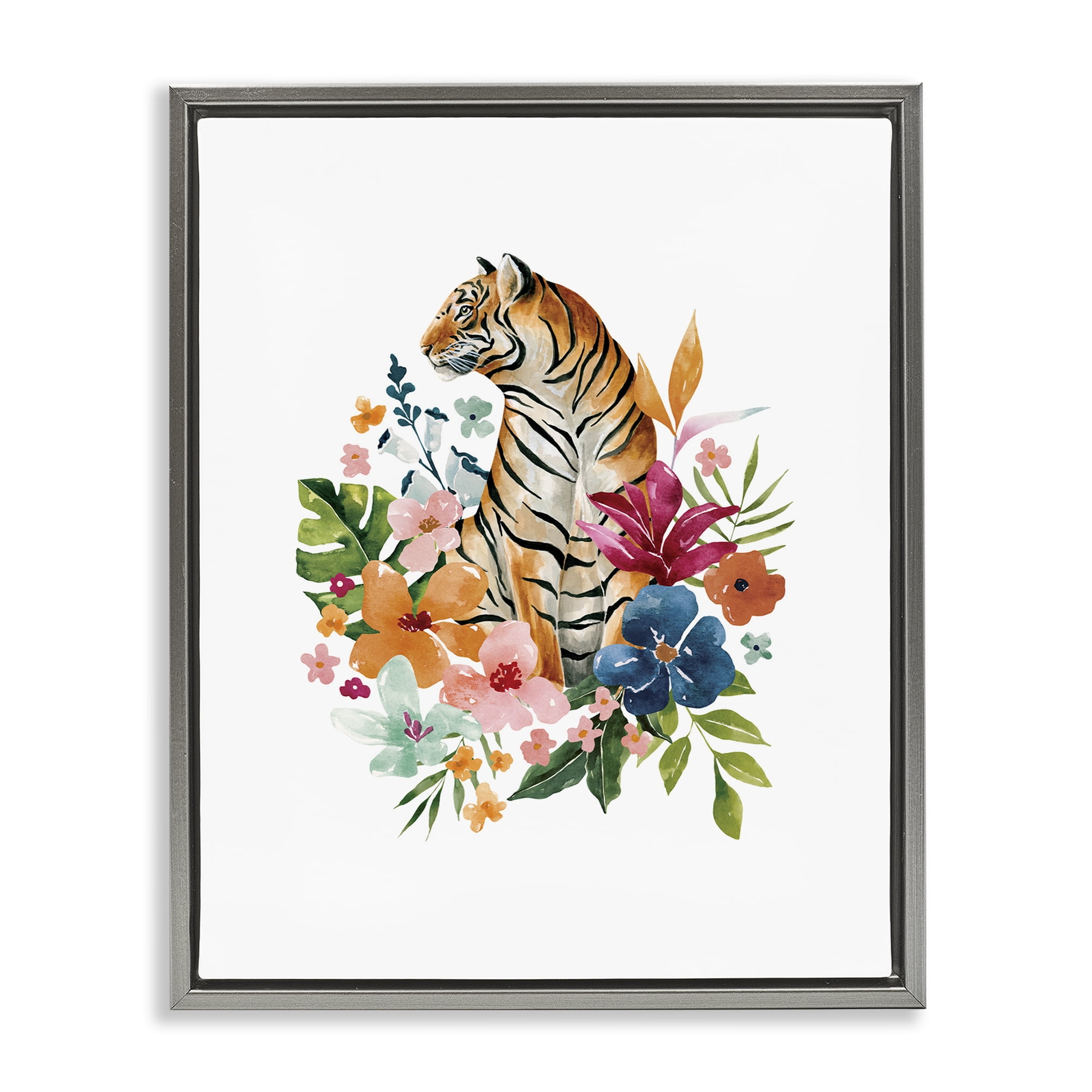 Stupell Industries Tropical Jungle Tiger Gray Framed Floater Canvas Wall Art, design by Bethany Sandoval