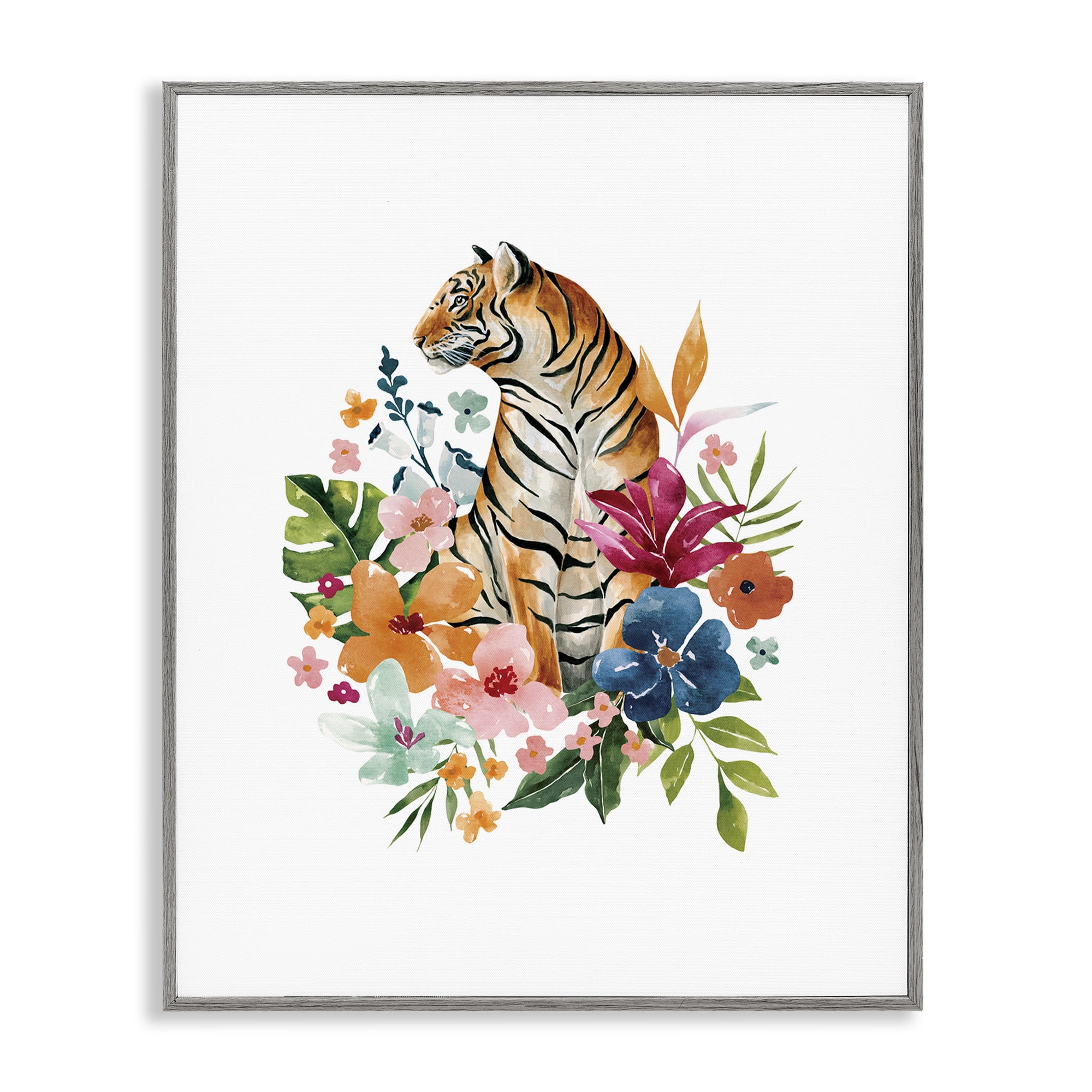 Stupell Industries Tropical Jungle Tiger Gray Framed Giclee Art, design by Bethany Sandoval