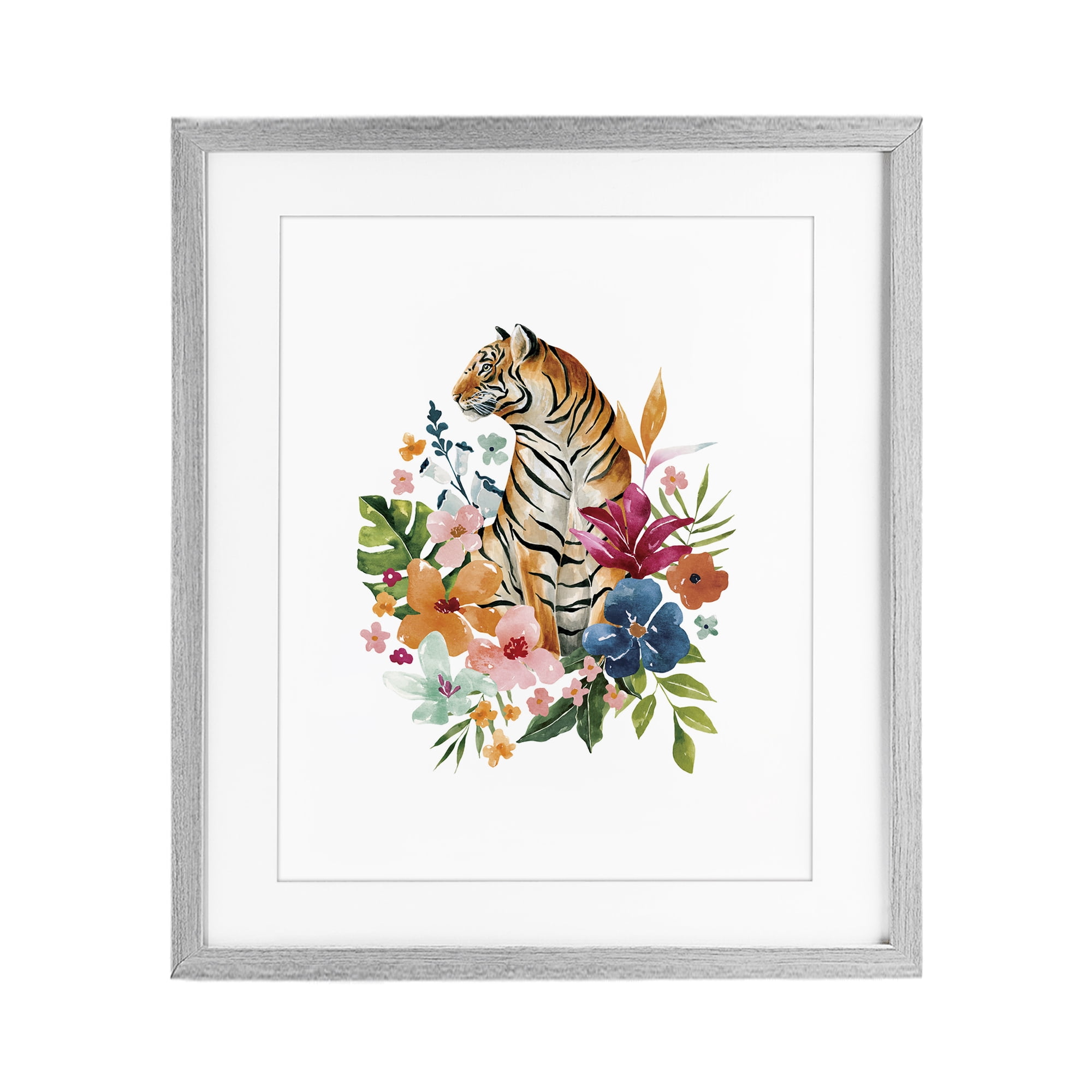 Stupell Industries Tropical Jungle Tiger Gray Framed Print Under Glass, design by Bethany Sandoval