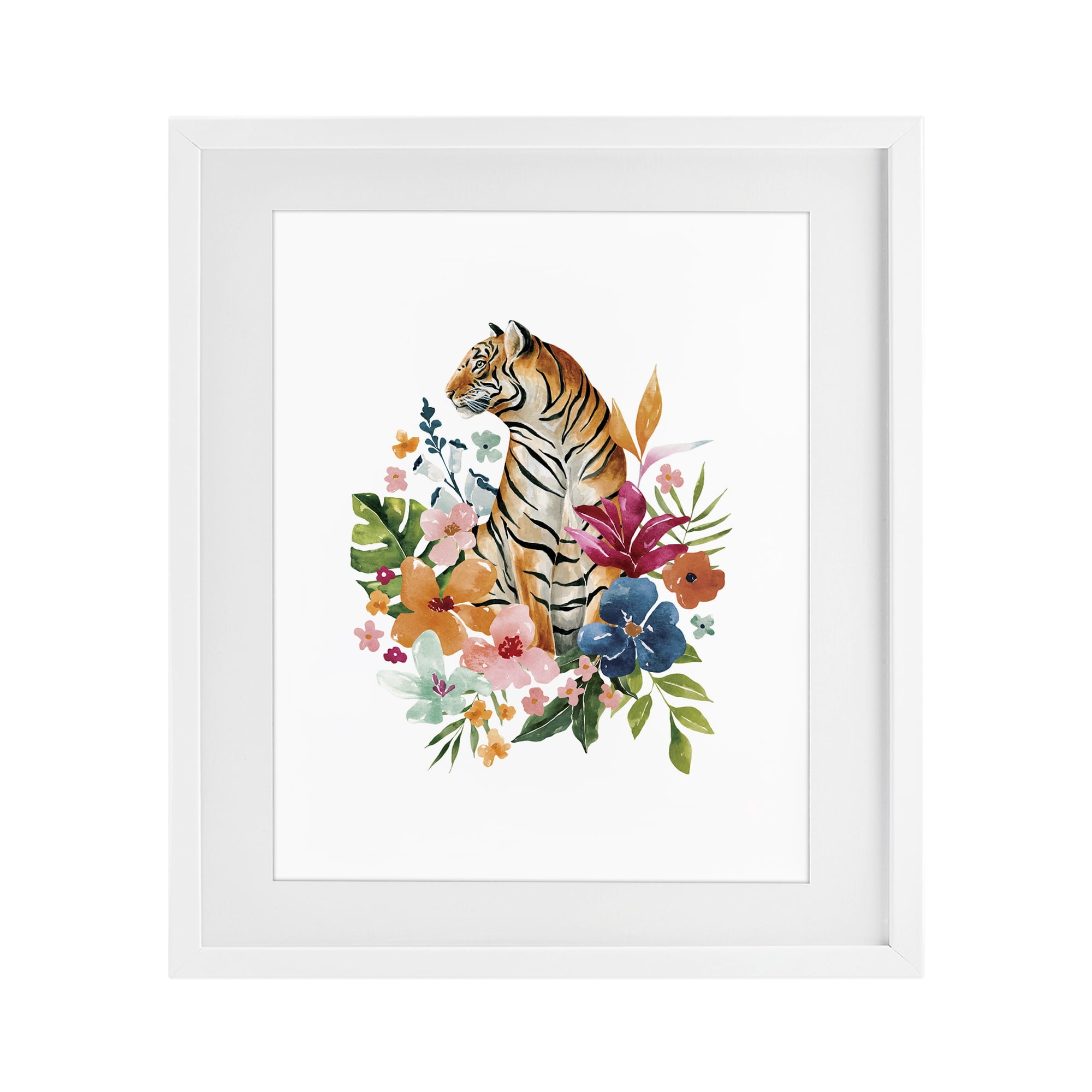 Stupell Industries Tropical Jungle Tiger White Framed Print Under Glass, design by Bethany Sandoval