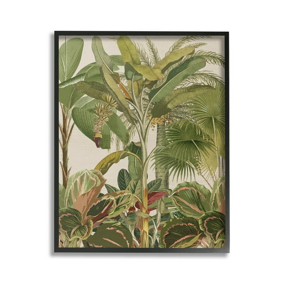Stupell Industries Tropical Jungle Vegetation Botanical & Floral Painting Black Framed Art Print Wall Art, 16 x 20