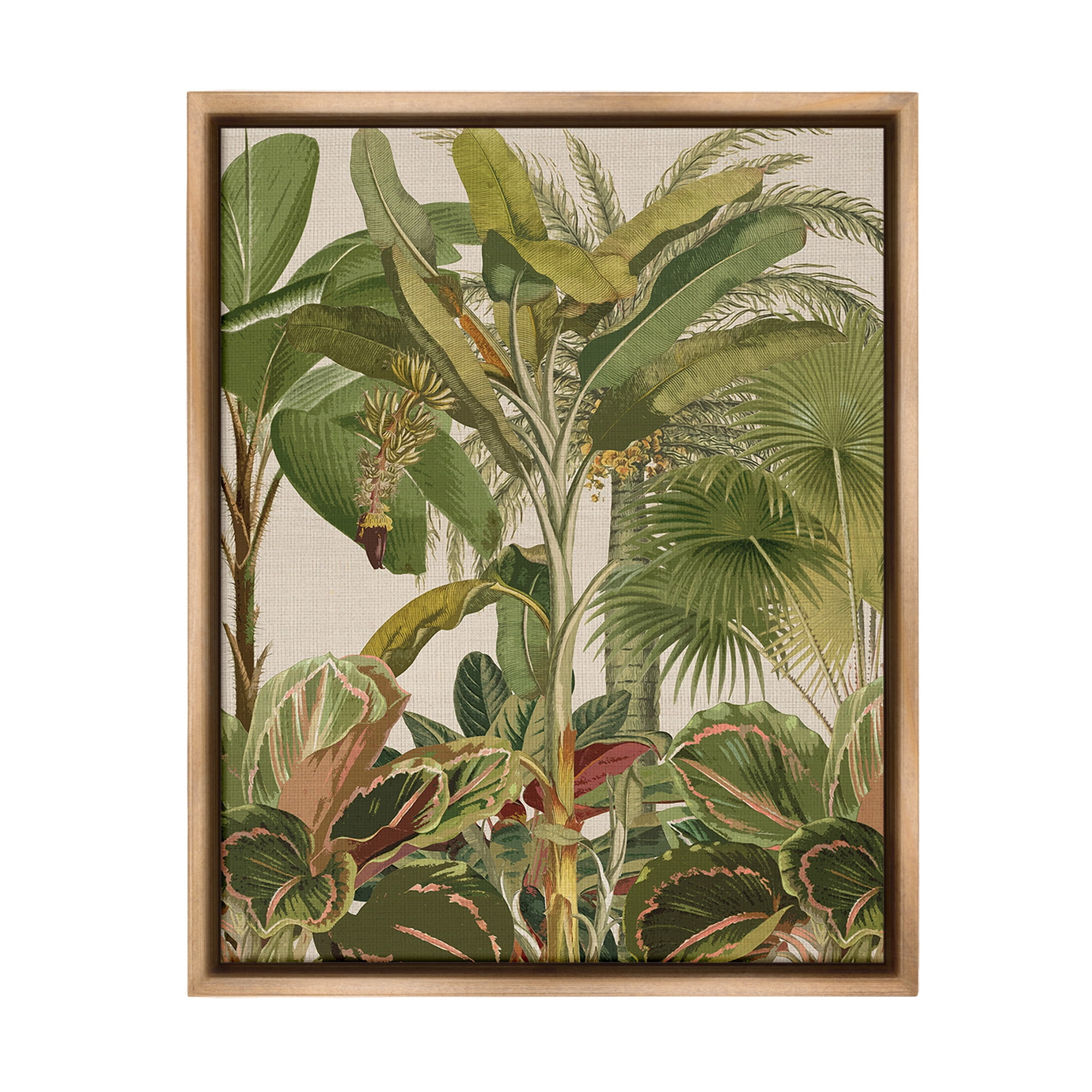 Stupell Industries Tropical Jungle Vegetation Botanical & Floral Painting Brown Floater Framed Canvas Art Print Wall Art, 17 x 21