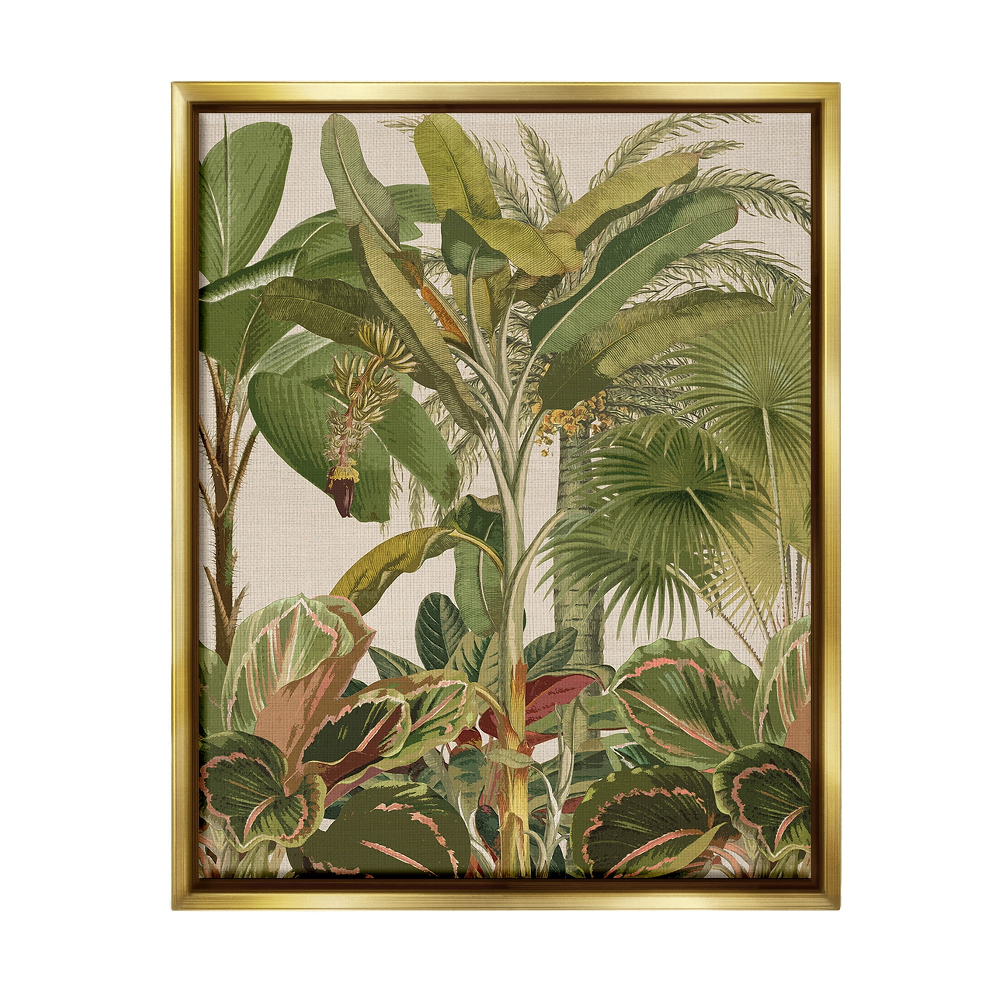 Stupell Industries Tropical Jungle Vegetation Botanical & Floral Painting Gold Floater Framed Canvas Art Print Wall Art, 25 x 31