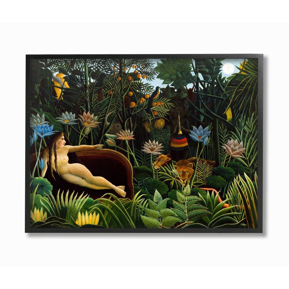 Stupell Industries Tropical Landscape Life Classic Painting Black Framed Art Print Wall Art, 16x20, by Henri Rousseau