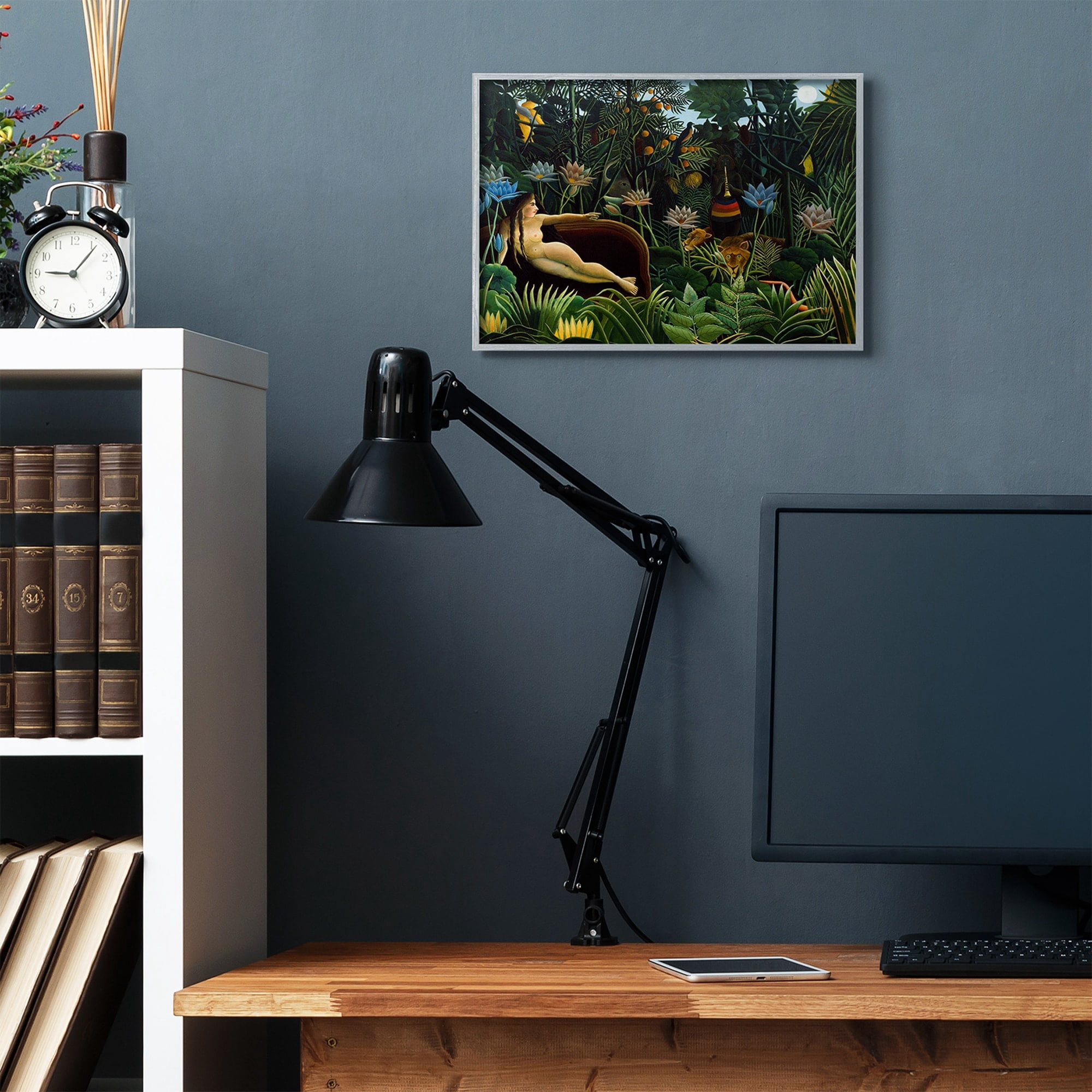Stupell Industries Tropical Landscape Life Classic Painting Gray Framed Art Print Wall Art, 16x20, by Henri Rousseau