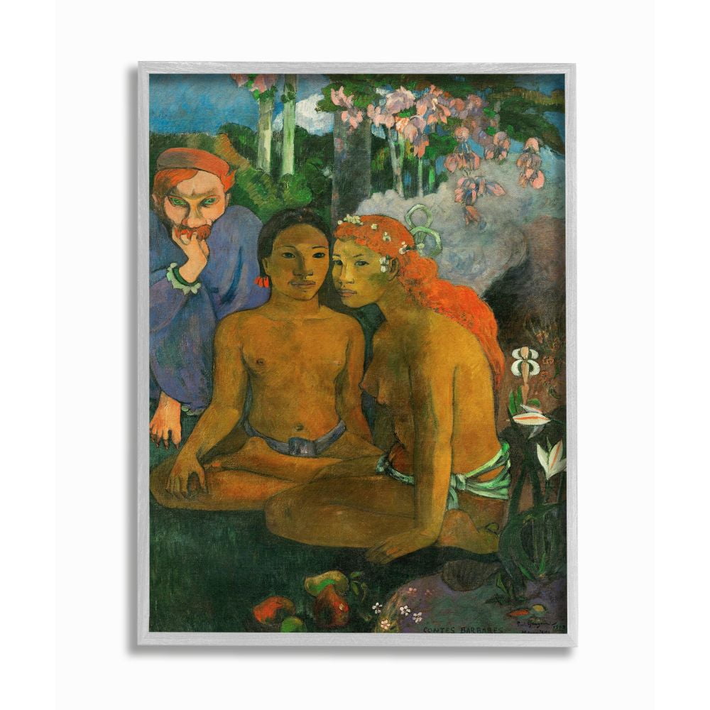 Stupell Industries Tropical Landscape Native Figures Classic Painting Gray Framed Art Print Wall Art, 16x20, by Paul Gauguin