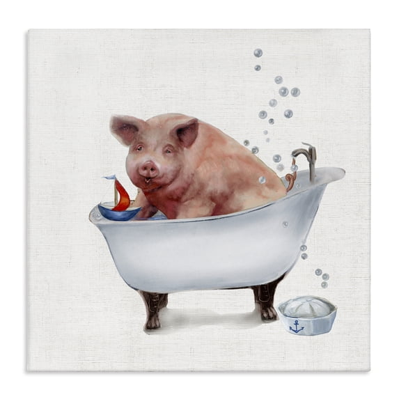 Stupell Industries Tropical Large Farm Pig in Bathtub Sailors Hat Bubbles Canvas Art, 24 x 24, by Donna Brooks