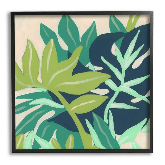 Stupell Industries Tropical Layered Plant Leaves Painting Black Framed Art Print Wall Art, Design by June Erica Vess
