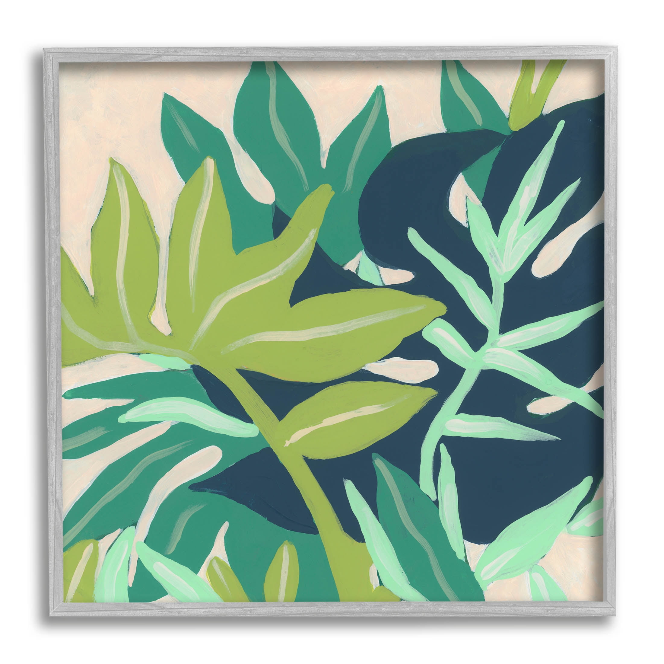Stupell Industries Tropical Layered Plant Leaves Painting Gray Framed Art Print Wall Art, Design by June Erica Vess