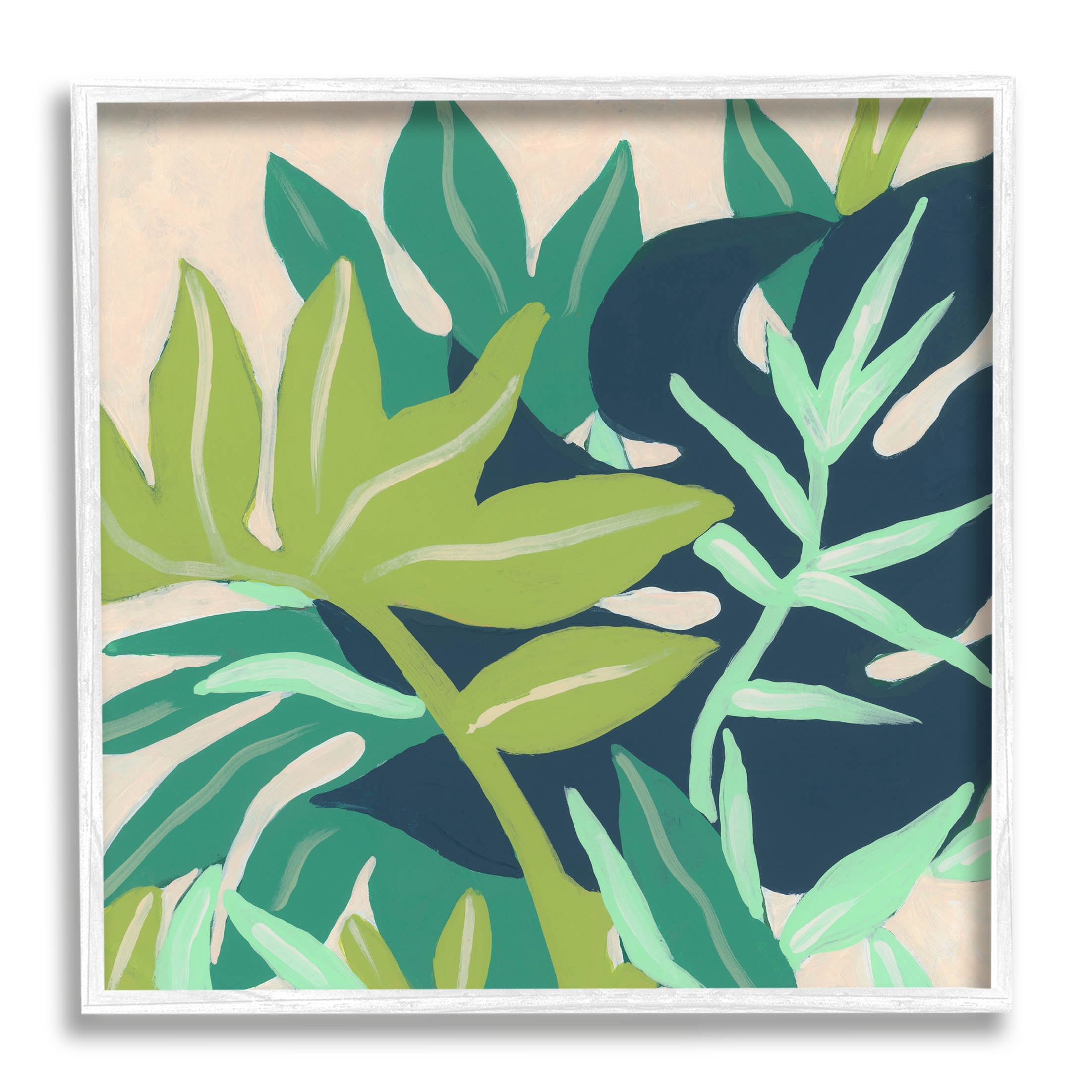 Stupell Industries Tropical Layered Plant Leaves Painting White Framed Art Print Wall Art, Design by June Erica Vess