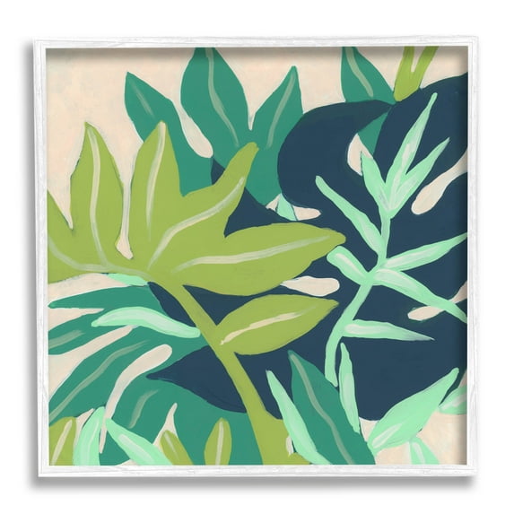 Stupell Industries Tropical Layered Plant Leaves Painting White Framed Art Print Wall Art, Design by June Erica Vess