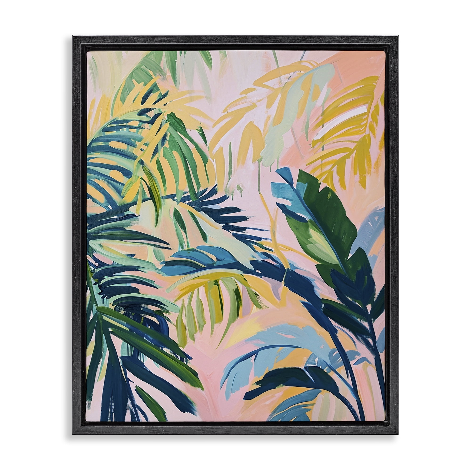 Stupell Industries Tropical Leaf Impressions Botanical & Floral Painting Black Floater Framed Canvas Art Print Wall Art, 17 x 21