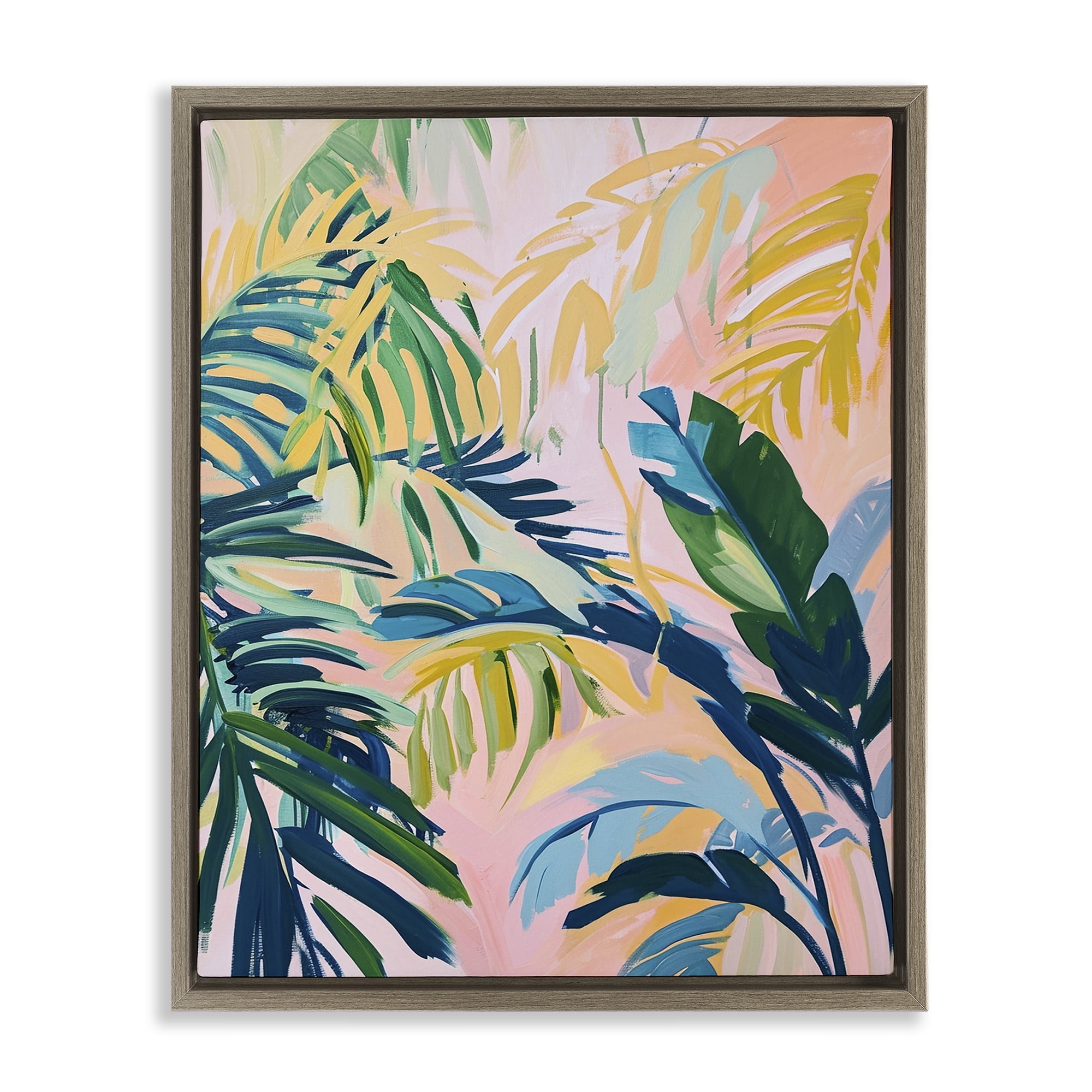 Stupell Industries Tropical Leaf Impressions Botanical & Floral Painting Brown Floater Framed Canvas Art Print Wall Art, 17 x 21