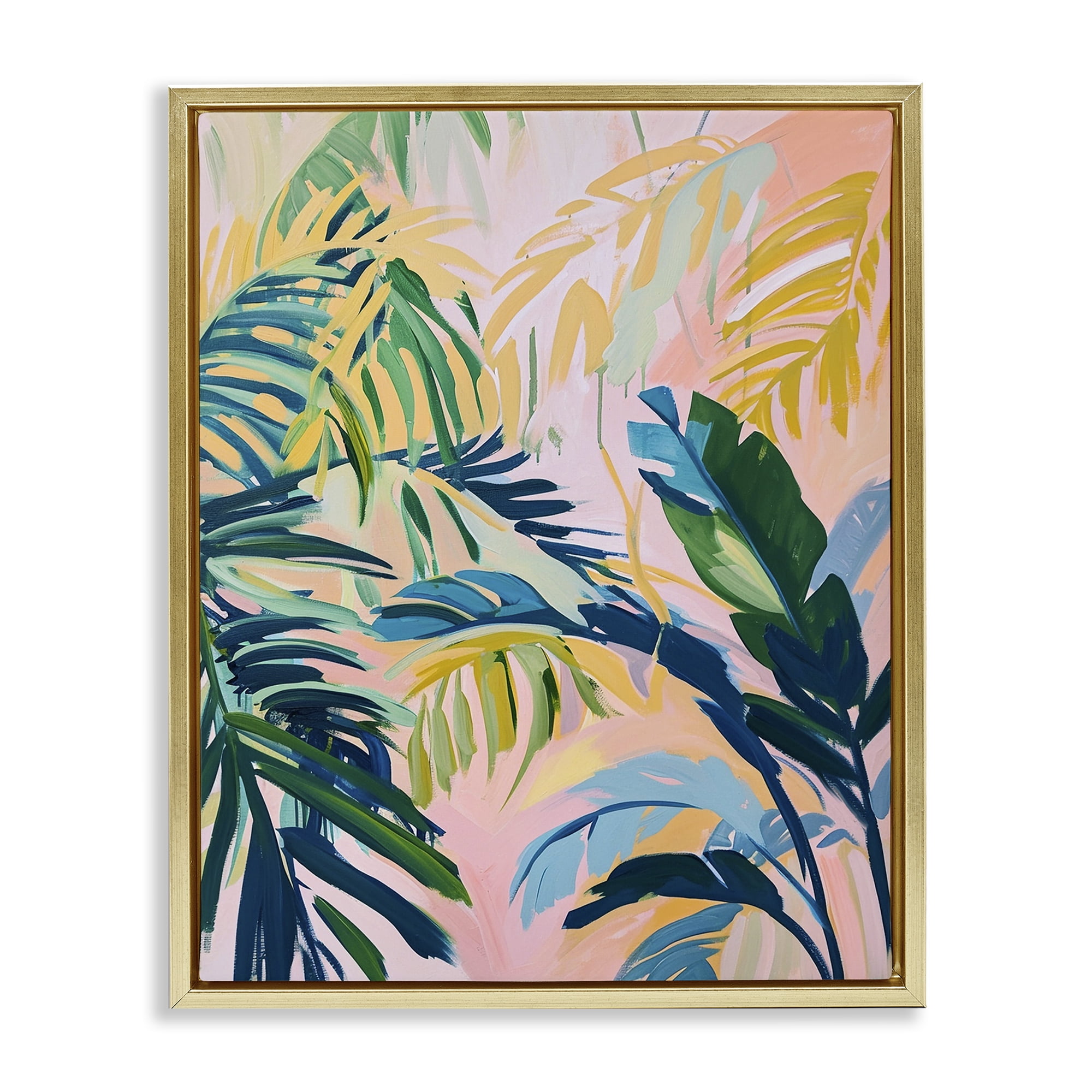 Stupell Industries Tropical Leaf Impressions Botanical & Floral Painting Gold Floater Framed Canvas Art Print Wall Art, 25 x 31
