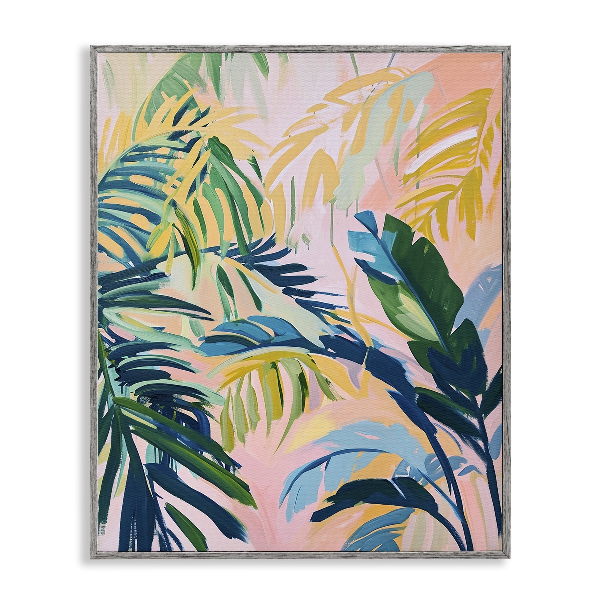 Stupell Industries Tropical Leaf Impressions Botanical & Floral Painting Gray Framed Art Print Wall Art, 16 x 20