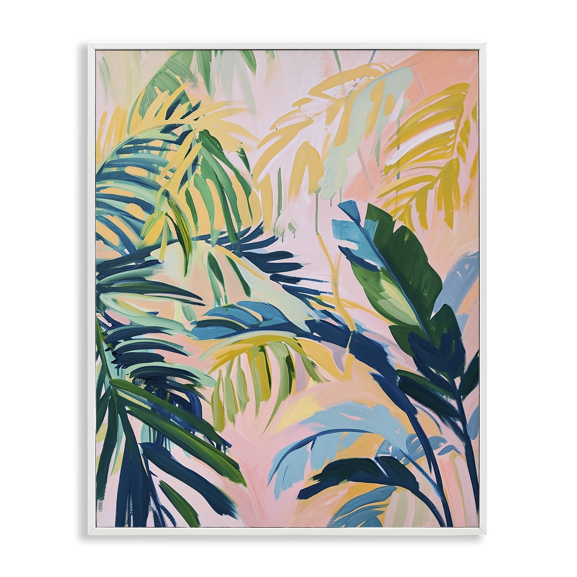 Stupell Industries Tropical Leaf Impressions Botanical & Floral Painting White Framed Art Print Wall Art, 24 x 30