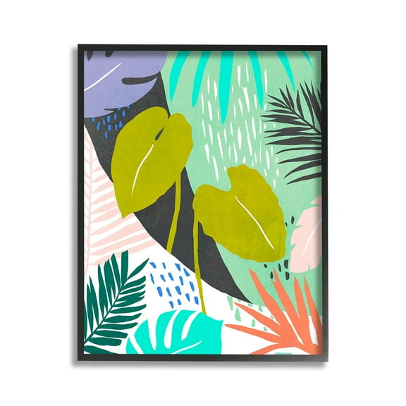 Stupell Industries Tropical Leaf Pattern Botanical & Floral Painting Black Framed Art Print Wall Art, 11 x 14