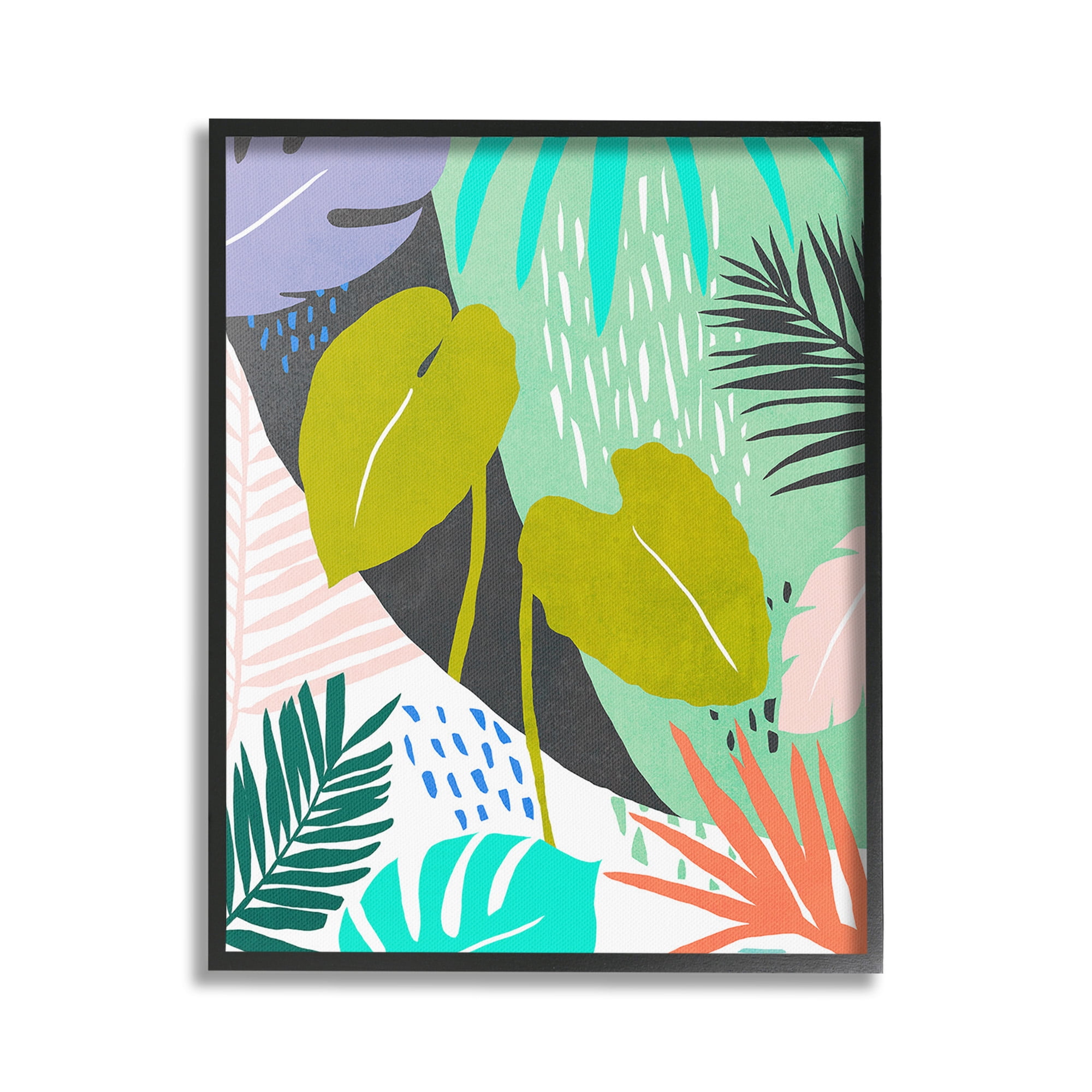 Stupell Industries Tropical Leaf Pattern Botanical & Floral Painting Black Framed Art Print Wall Art, 16 x 20
