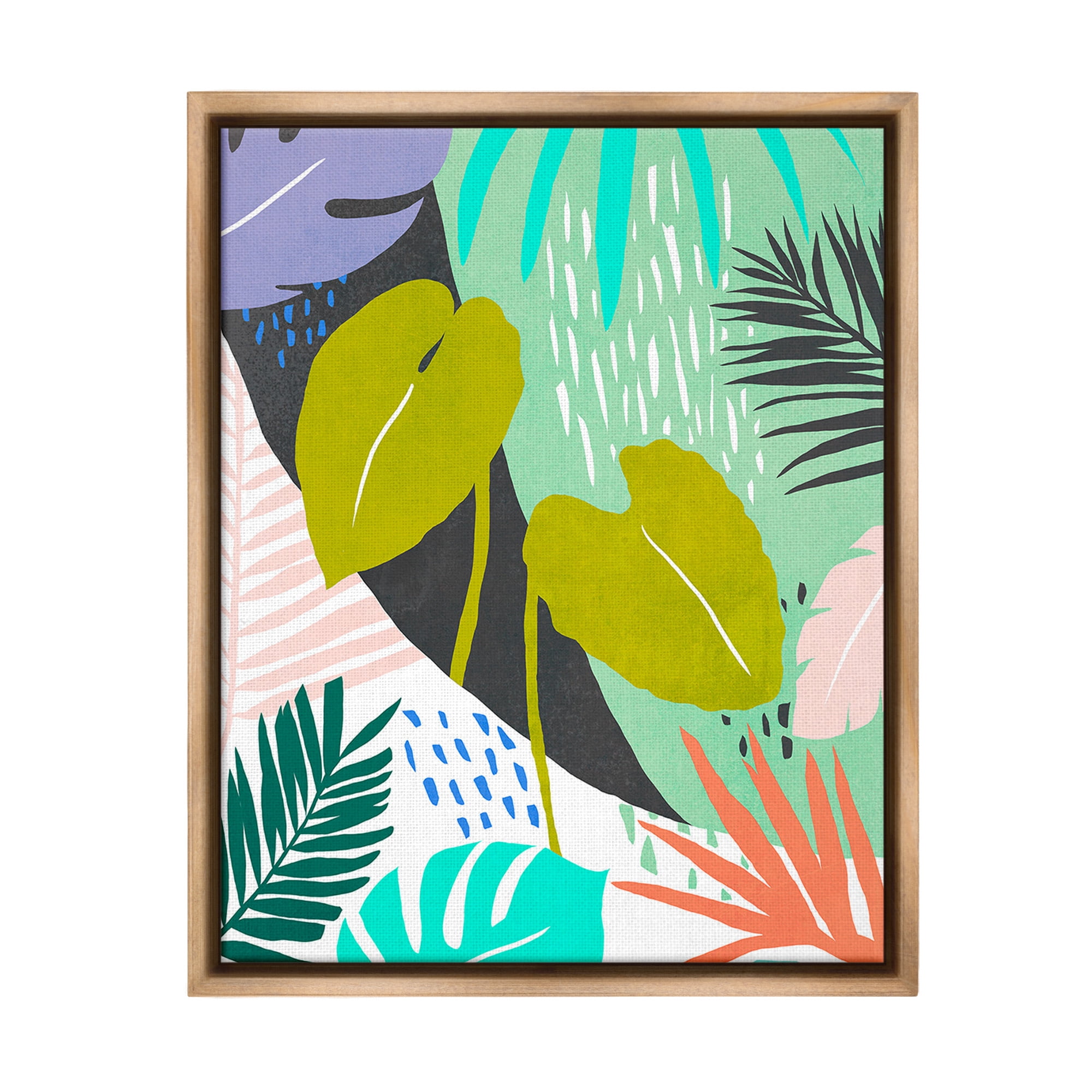 Stupell Industries Tropical Leaf Pattern Botanical & Floral Painting Brown Floater Framed Canvas Art Print Wall Art, 17 x 21