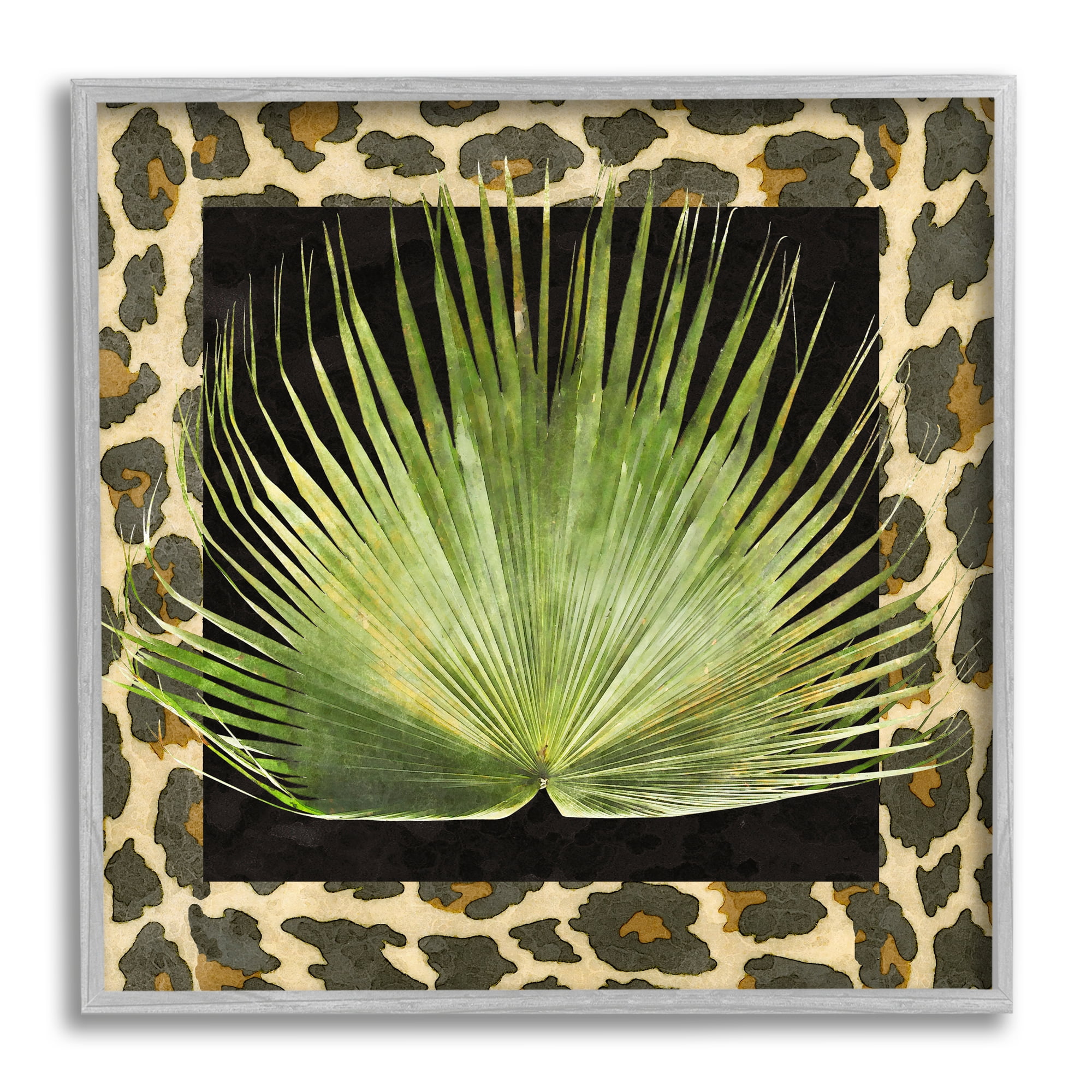 Stupell Industries Tropical Leaf Pattern Botanical & Floral Painting Gray Framed Art Print Wall Art, 12 x 12