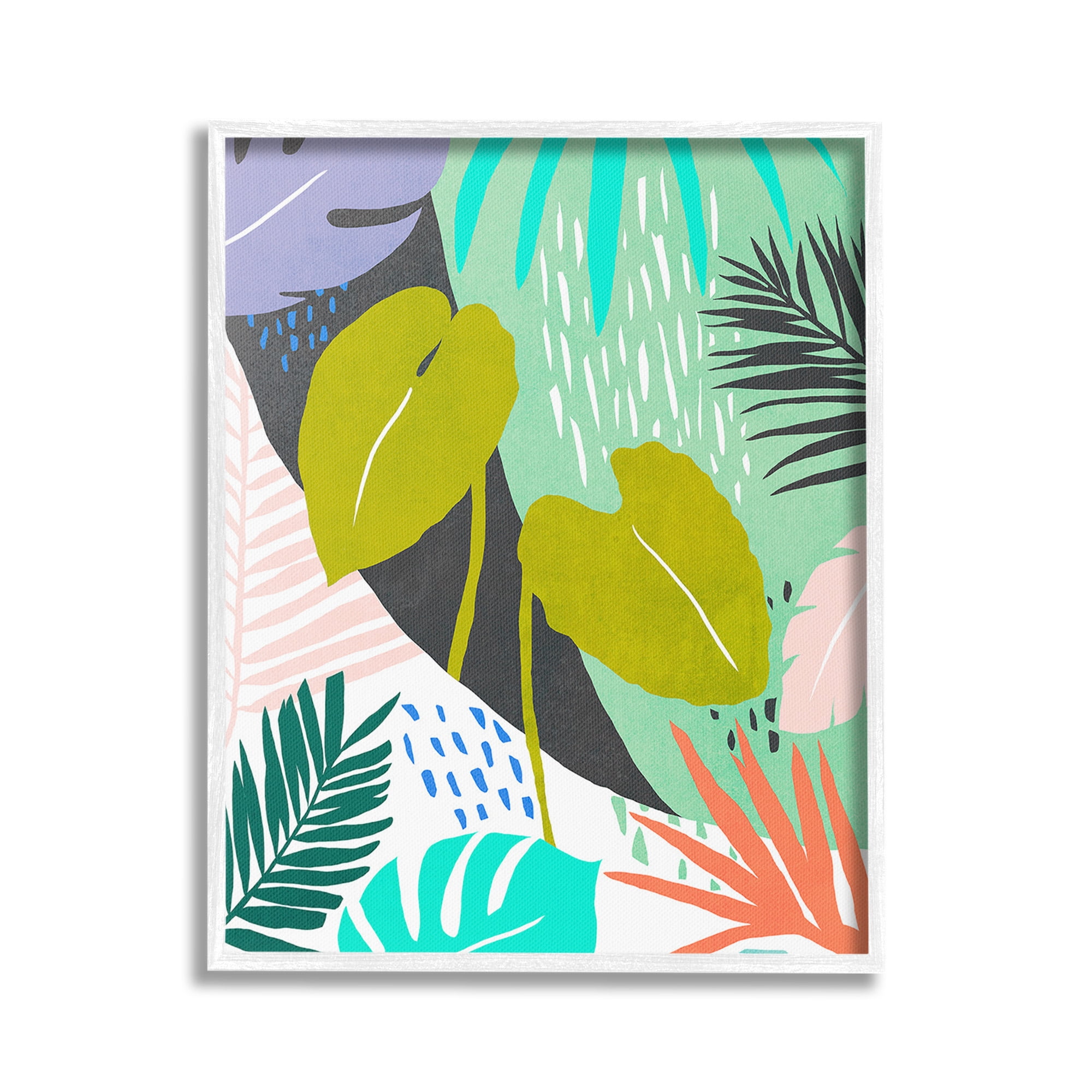 Stupell Industries Tropical Leaf Pattern Botanical & Floral Painting White Framed Art Print Wall Art, 24 x 30