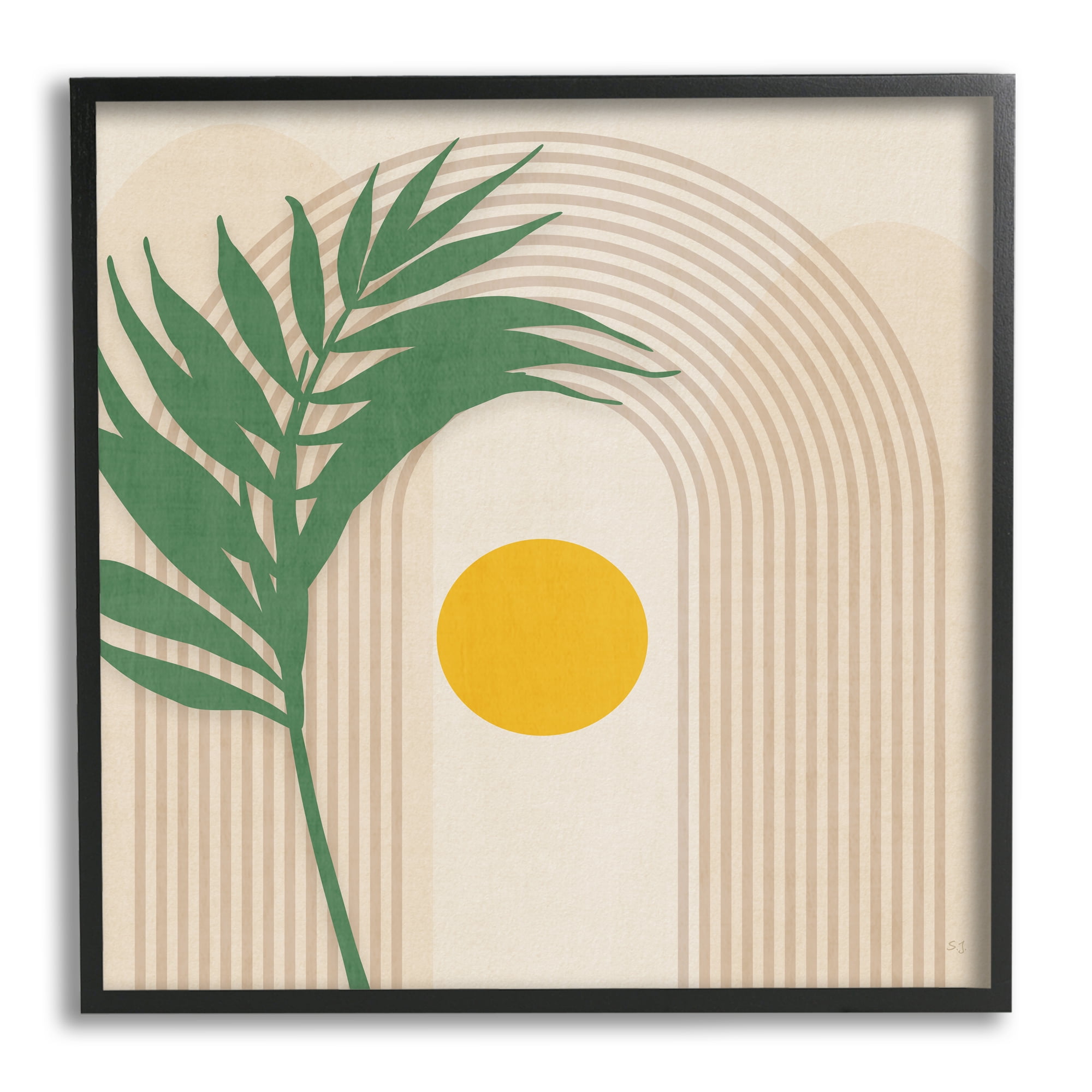 Stupell Industries Tropical Leaf with Arch Botanical & Floral Painting Black Framed Art Print Wall Art, 12 x 12