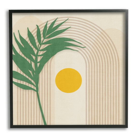 Stupell Industries Tropical Leaf with Arch Botanical & Floral Painting Black Framed Art Print Wall Art, 17 x 17