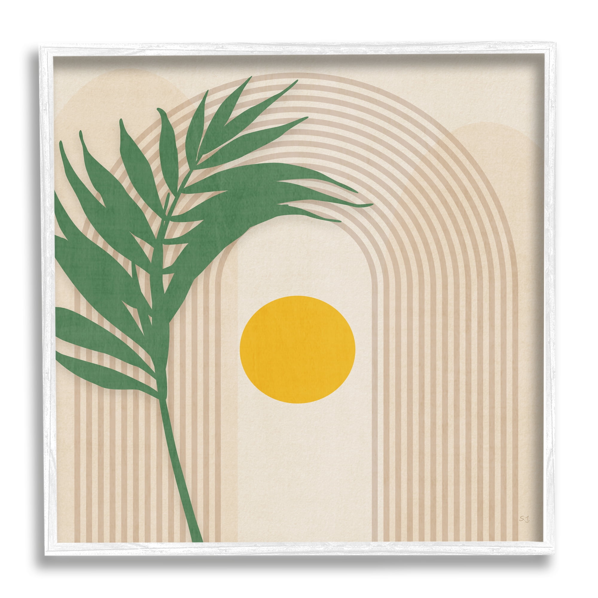 Stupell Industries Tropical Leaf with Arch Botanical & Floral Painting White Framed Art Print Wall Art, 17 x 17