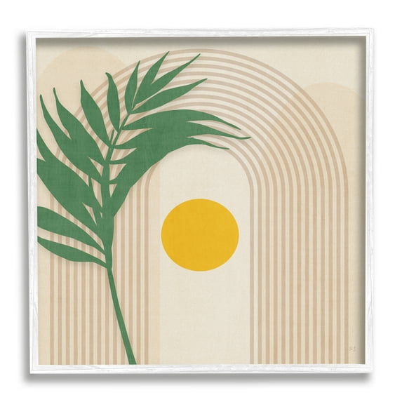 Stupell Industries Tropical Leaf with Arch Botanical & Floral Painting White Framed Art Print Wall Art, 24 x 24