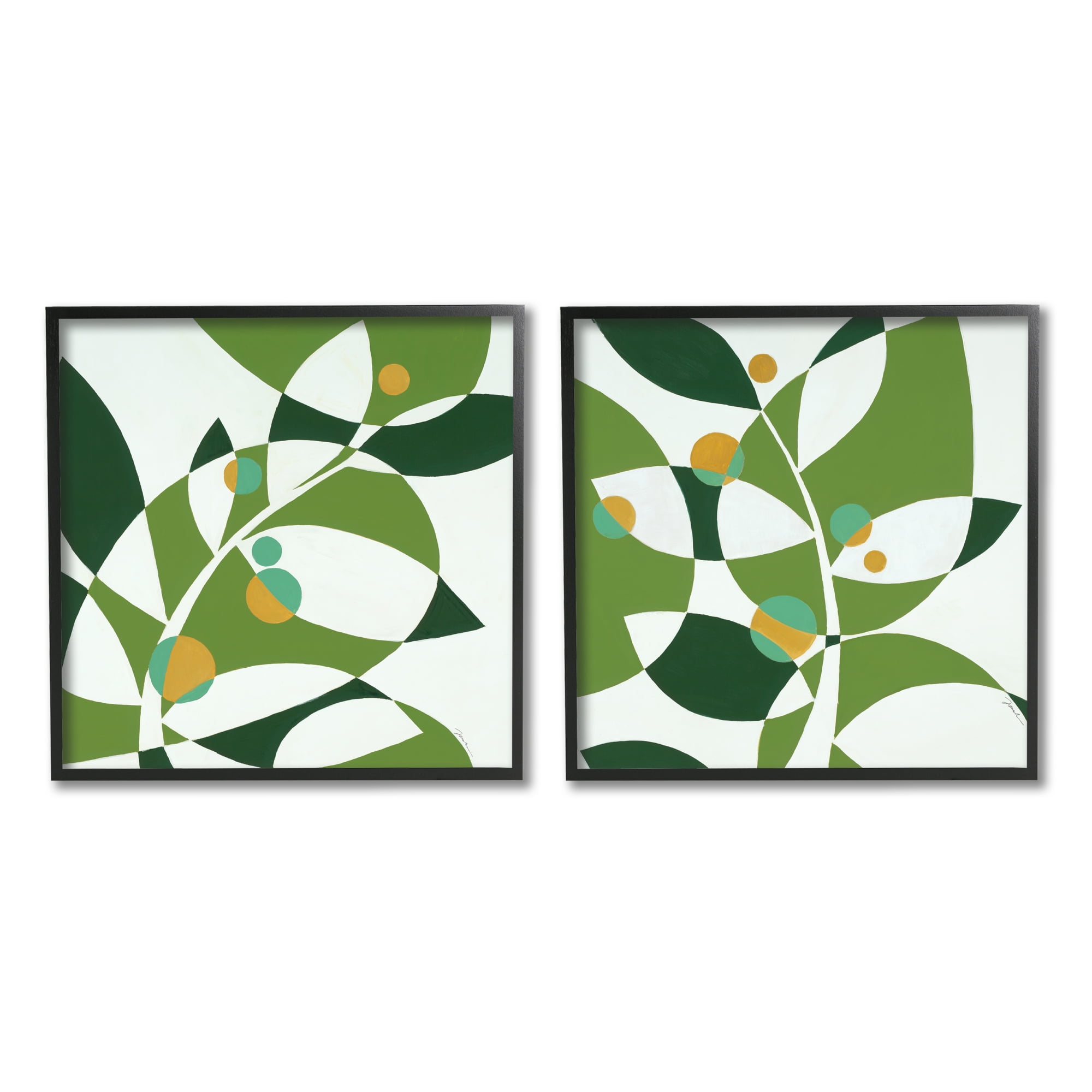 Green and White Abstract Canvas Print Set with Black Frame