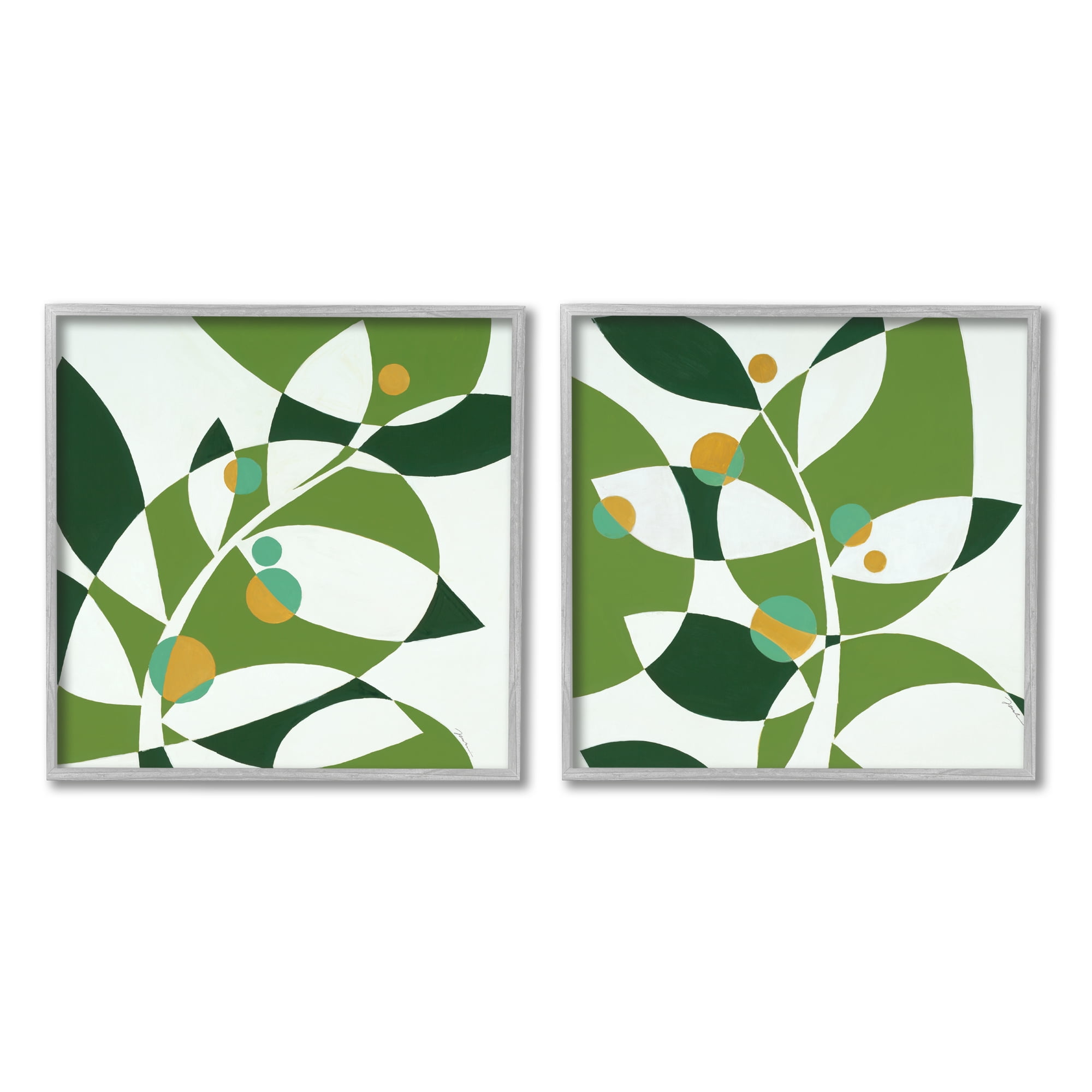Stupell Industries Tropical Leaves Abstraction Abstract Painting Gray Framed Art Print Wall Art, 17 x 17, Set of 2
