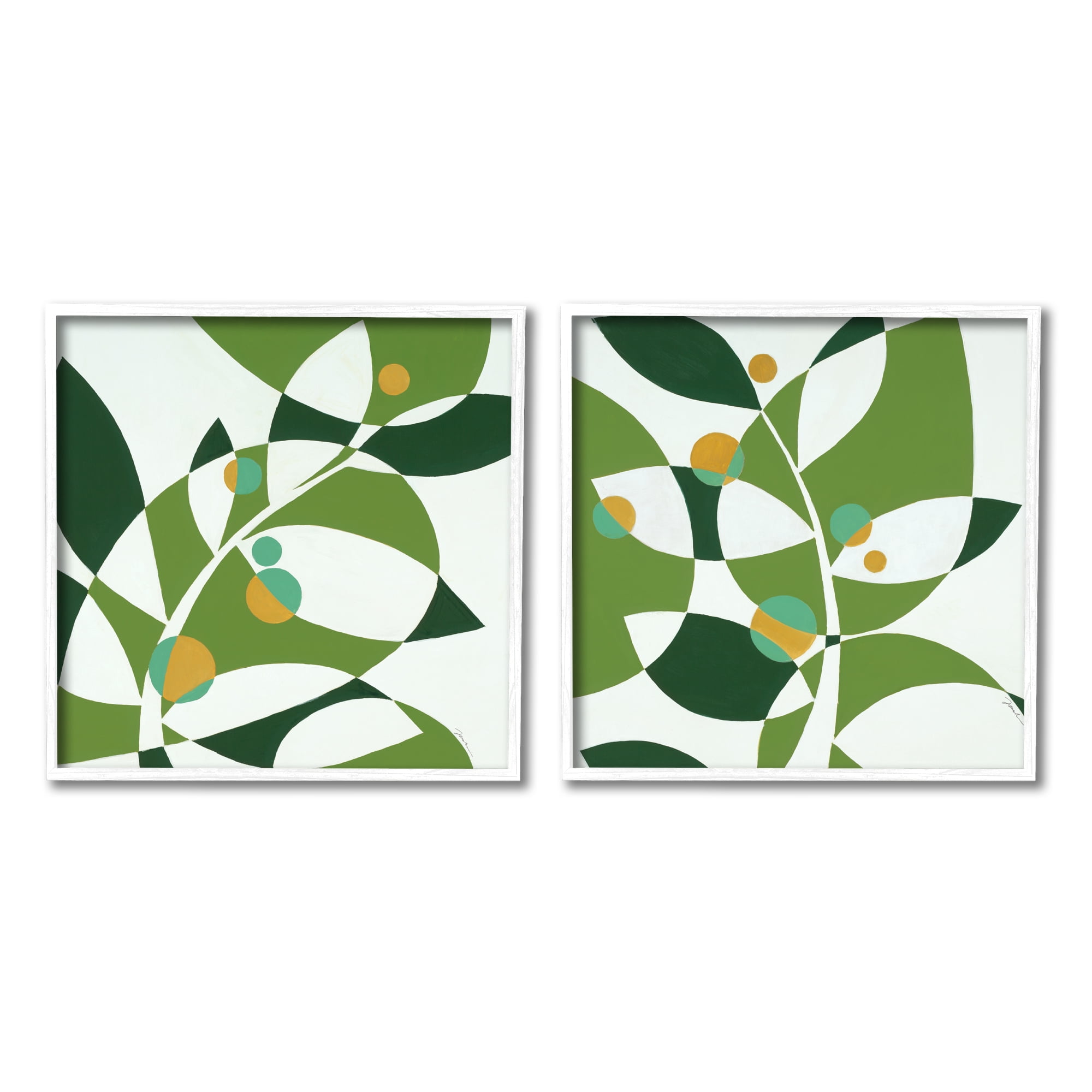 Stupell Industries Tropical Leaves Abstraction Abstract Painting White Framed Art Print Wall Art, 12 x 12, Set of 2