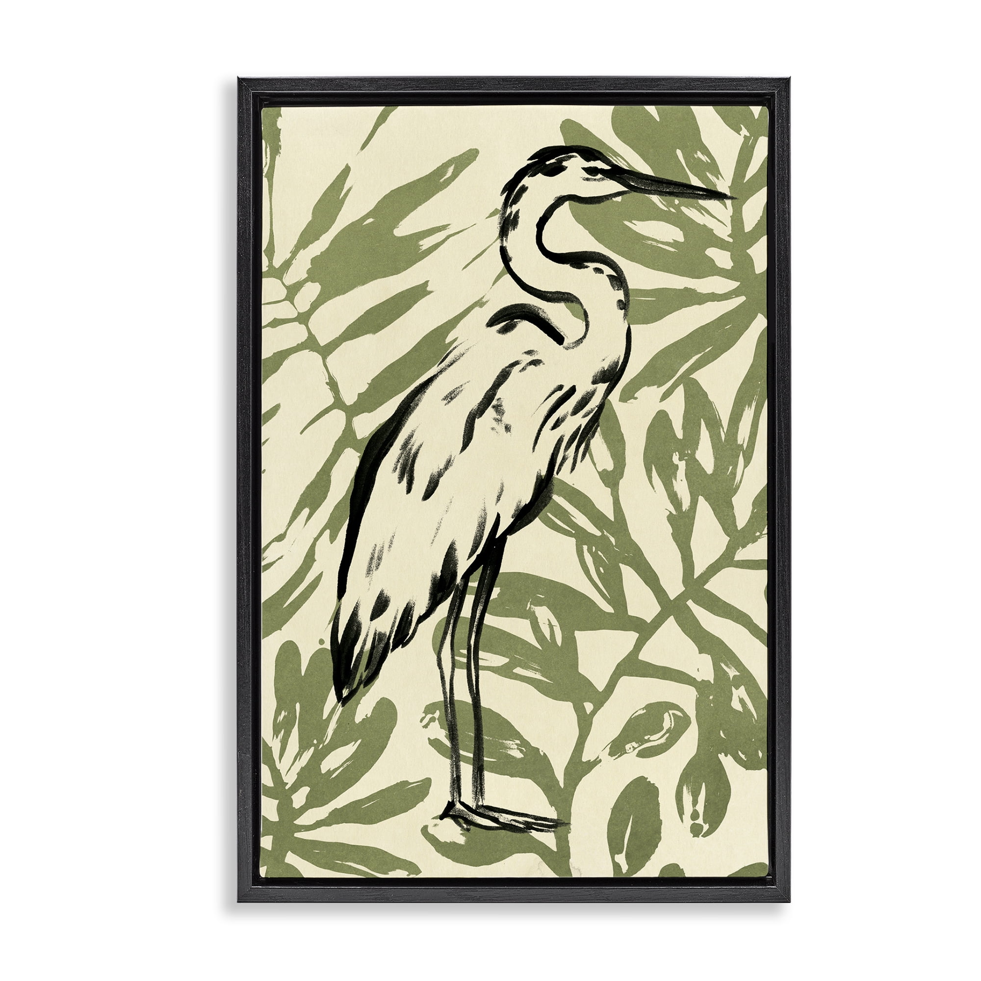 Stupell Industries Tropical Leaves & Bird Animals & Insects Painting Black Floater Framed Canvas Art Print Wall Art, 21 x 31