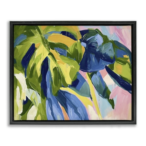 Stupell Industries Tropical Leaves Layered Botanical & Floral Painting Black Floater Framed Canvas Art Print Wall Art, 21 x 17