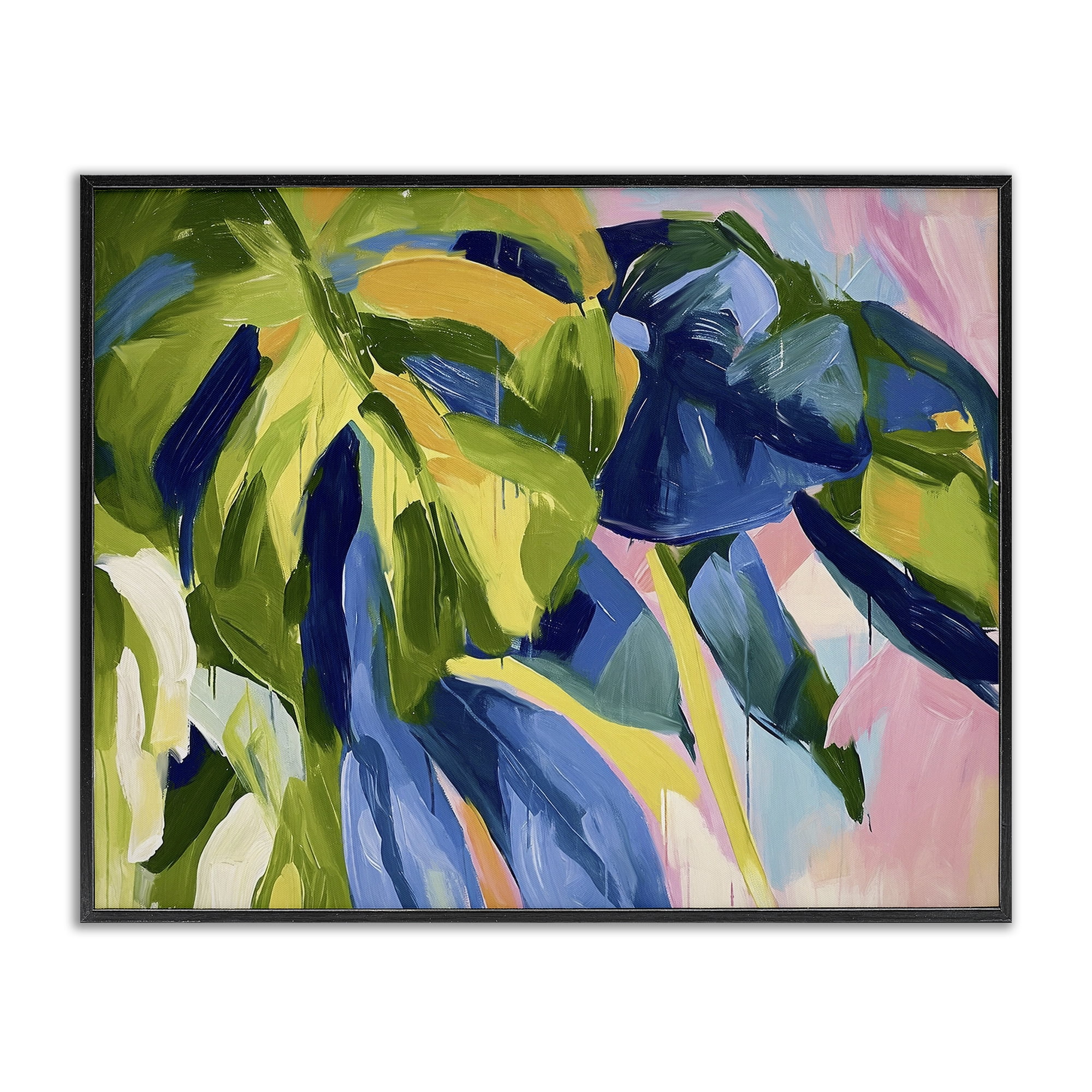 Stupell Industries Tropical Leaves Layered Botanical & Floral Painting Black Framed Art Print Wall Art, 30 x 24