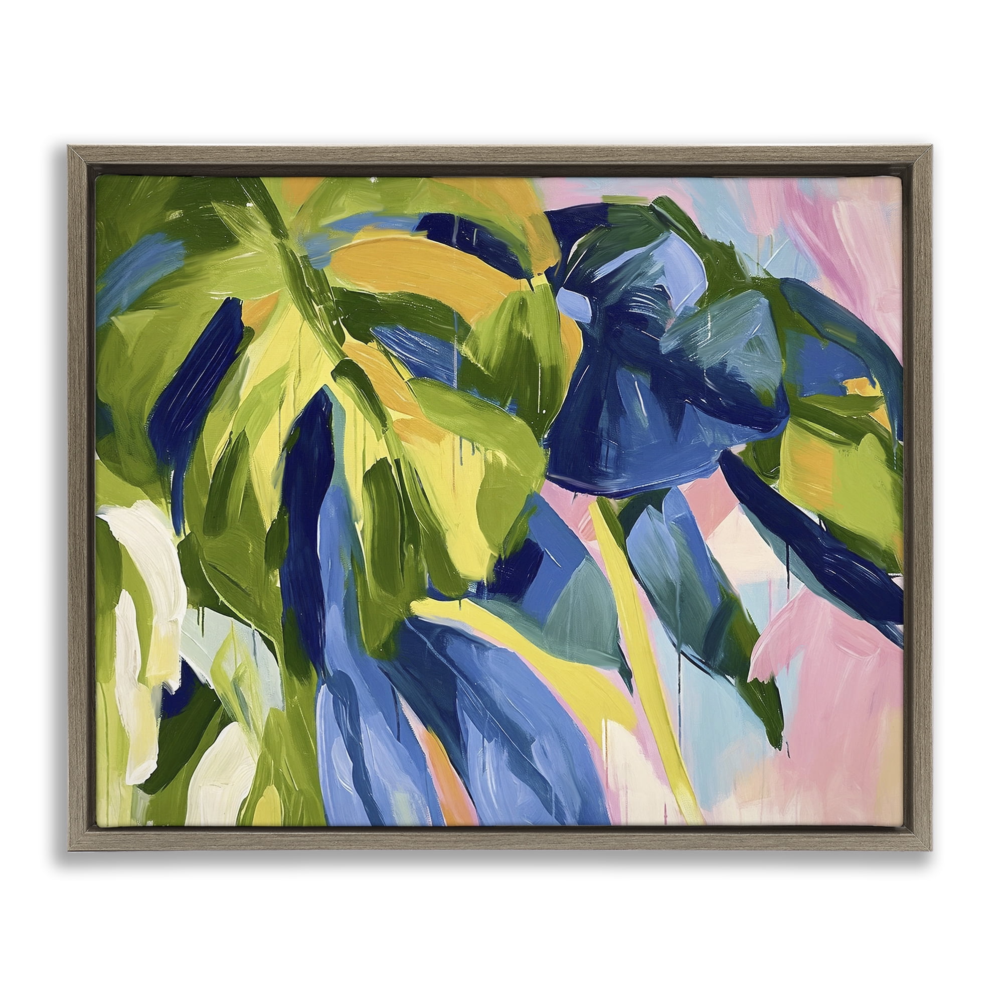 Stupell Industries Tropical Leaves Layered Botanical & Floral Painting Brown Floater Framed Canvas Art Print Wall Art, 31 x 25