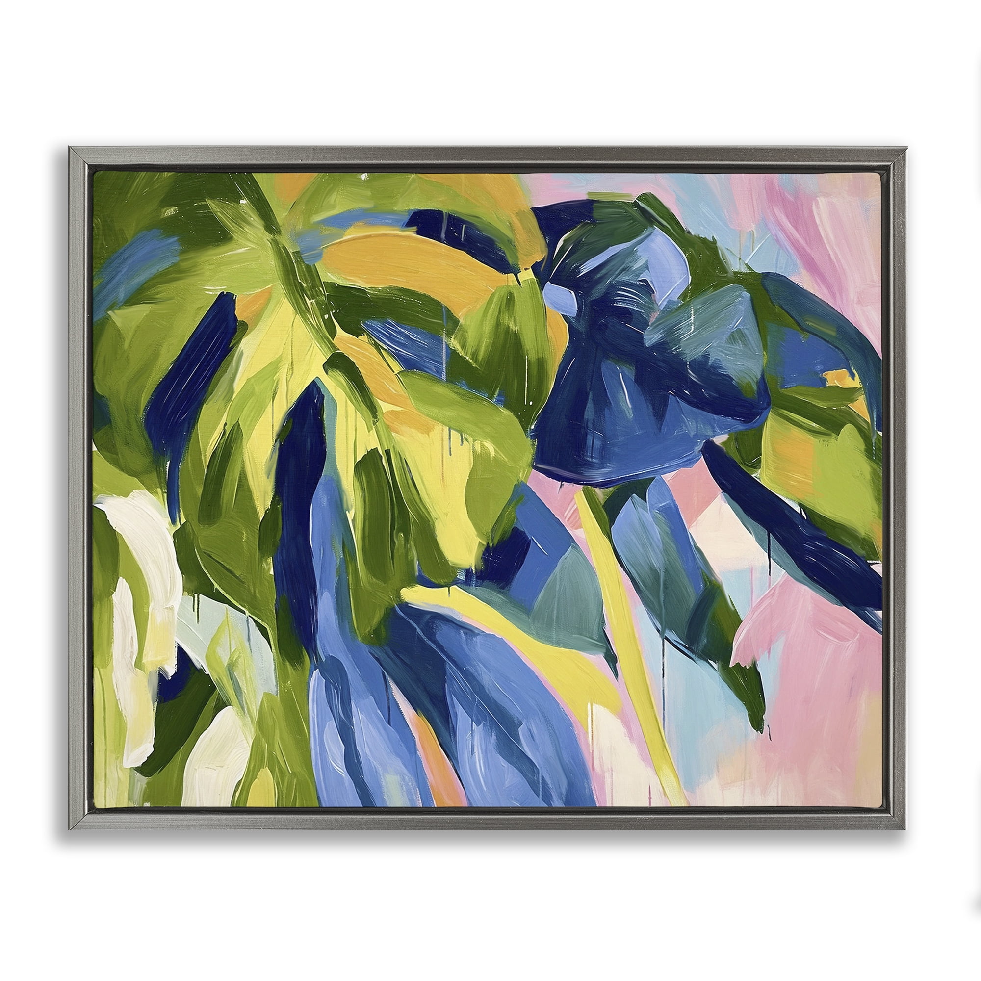 Stupell Industries Tropical Leaves Layered Botanical & Floral Painting Gray Floater Framed Canvas Art Print Wall Art, 31 x 25