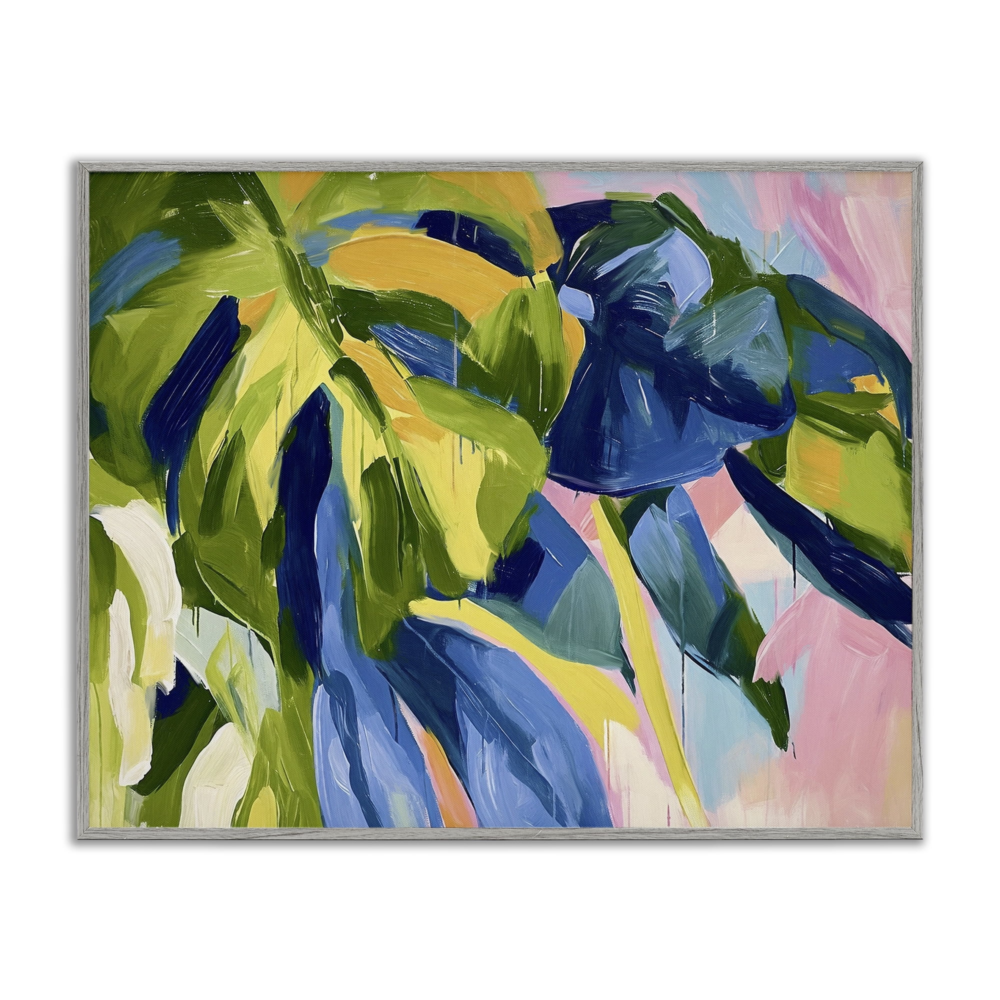 Stupell Industries Tropical Leaves Layered Botanical & Floral Painting Gray Framed Art Print Wall Art, 14 x 11