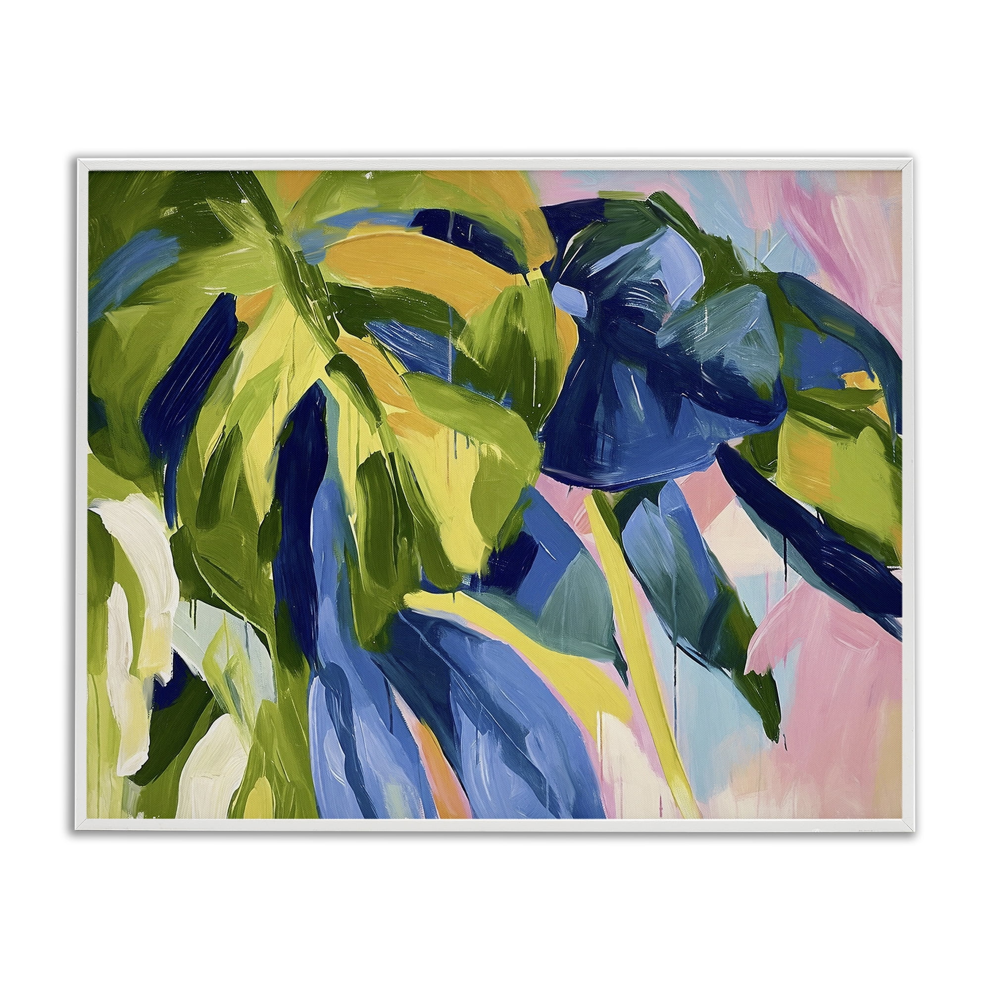 Stupell Industries Tropical Leaves Layered Botanical & Floral Painting White Framed Art Print Wall Art, 20 x 16