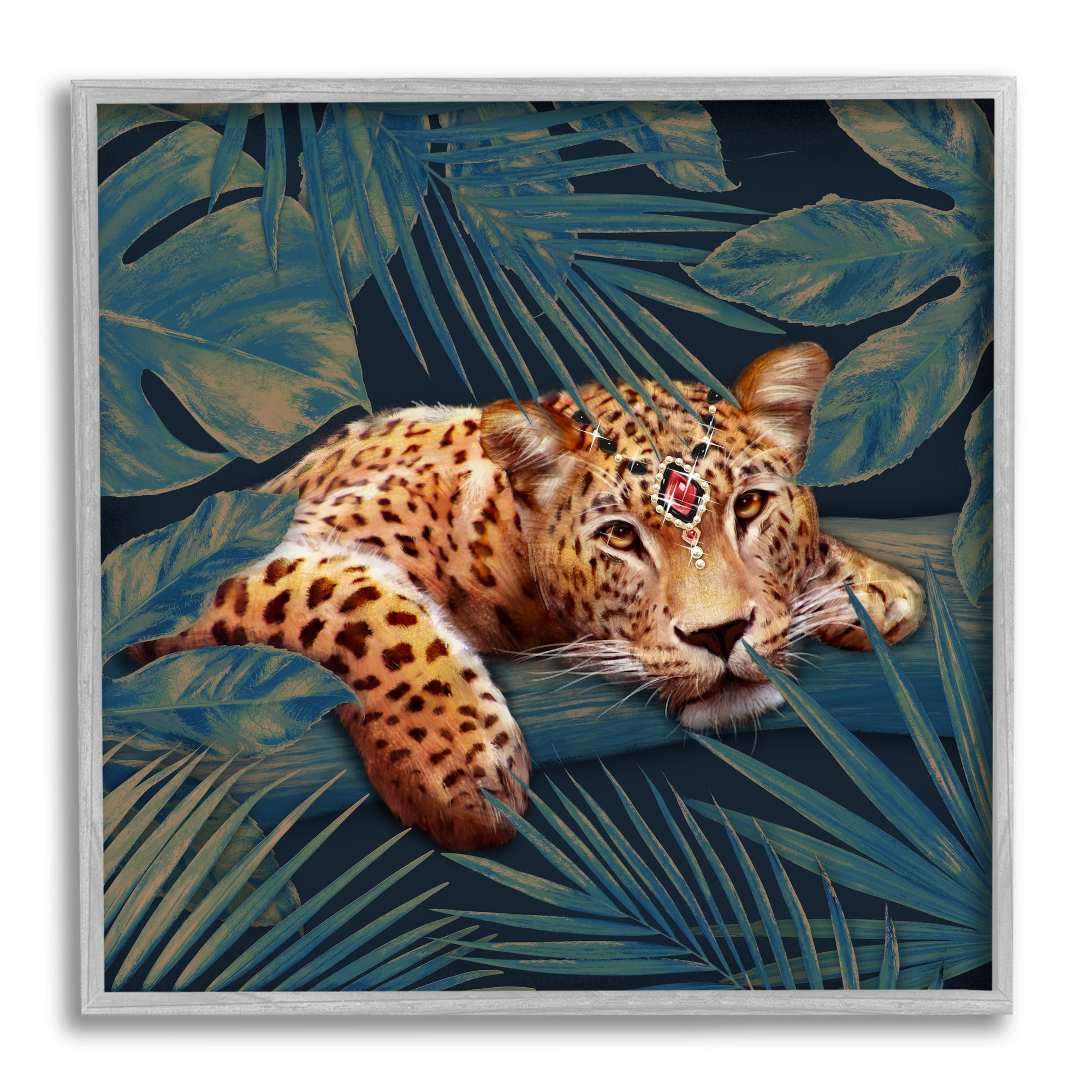 Stupell Industries Tropical Leopard Glitz Gem Safari Cat Jungle Plants, 12 x 12, Design by Ziwei Li